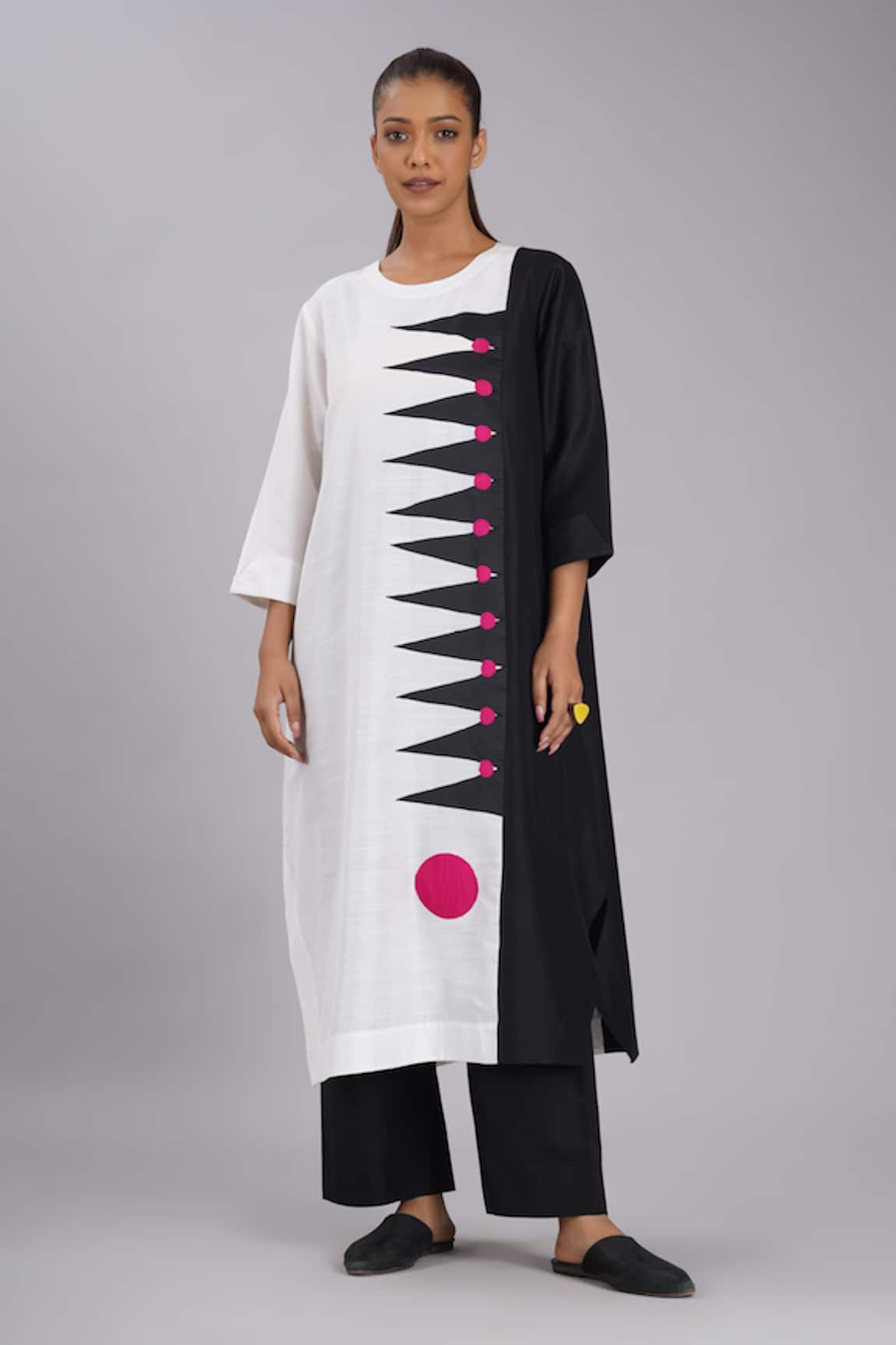 Taika By Poonam Bhagat Ivory Zigzag Tunic & Pant Set 
