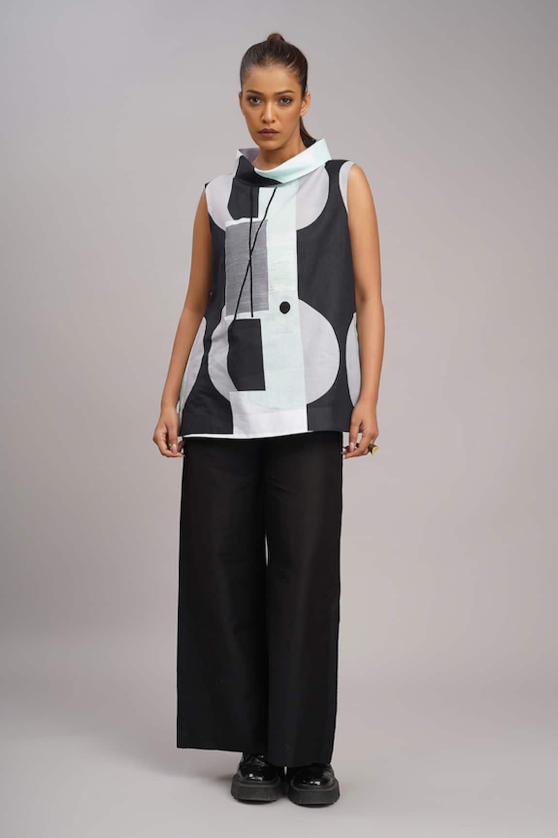 Taika By Poonam Bhagat Mint Retro Printed Linen Top 
