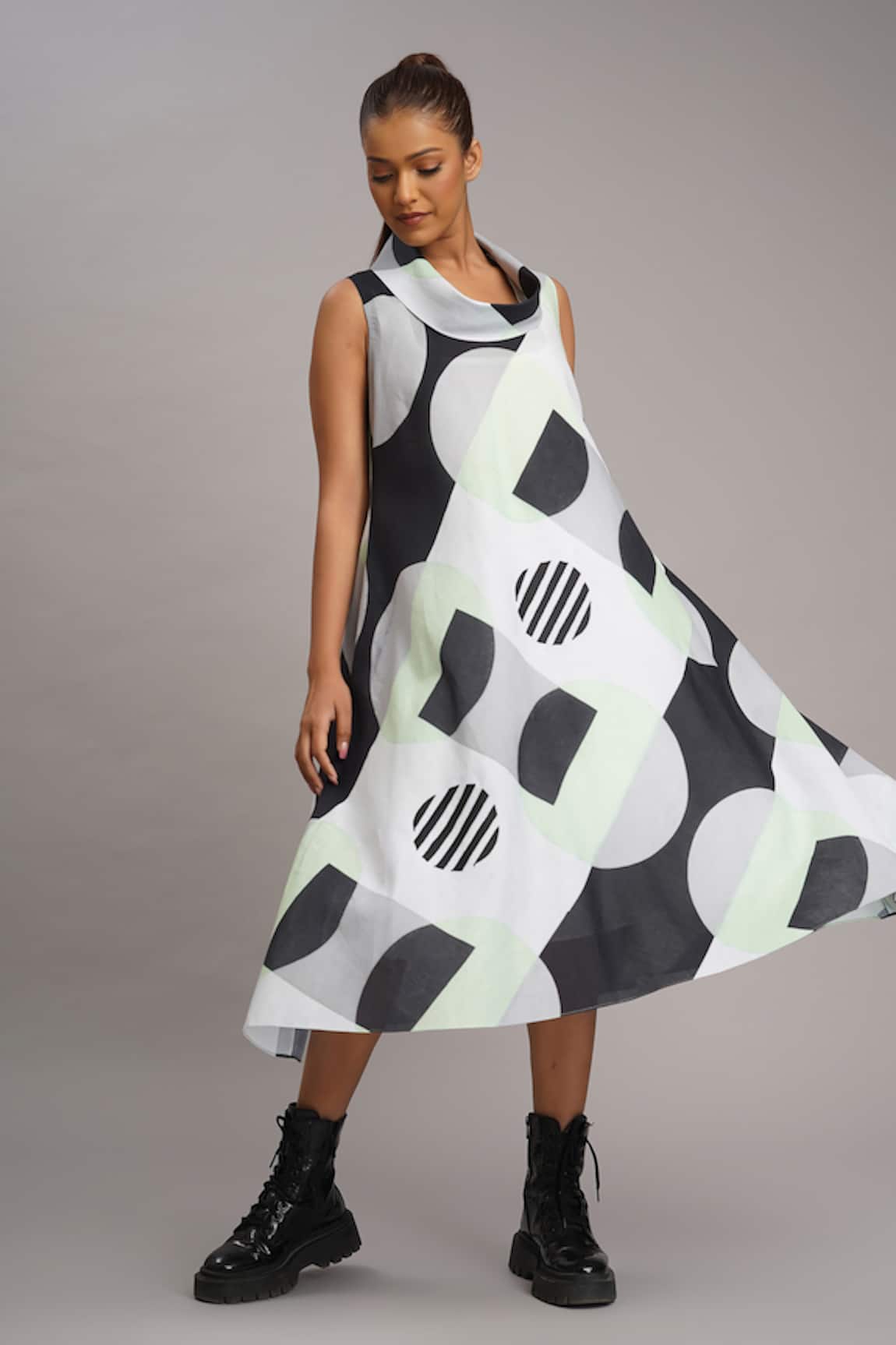Taika By Poonam Bhagat Mint Retro Printed Linen Dress 