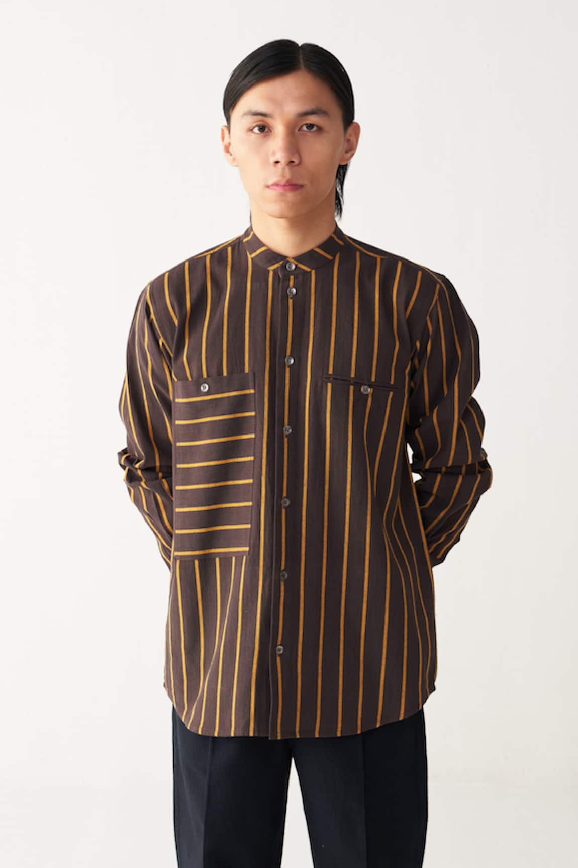 Three Charcoal Brown Stripe Shirt 
