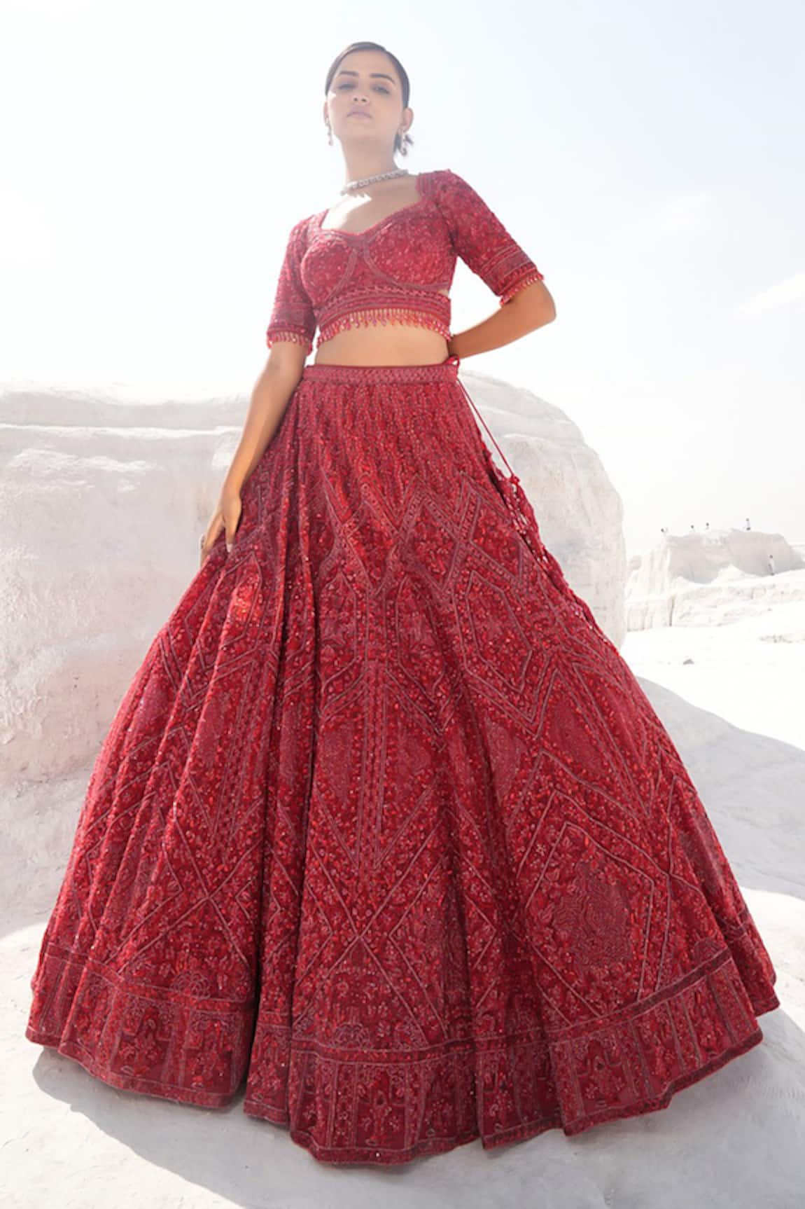 House Of Sikka Rose Red Designer Lehenga Set 