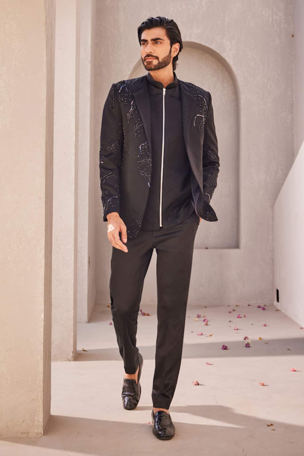 Yajy By Aditya Jain Luminous Frost Bandhgala Set 