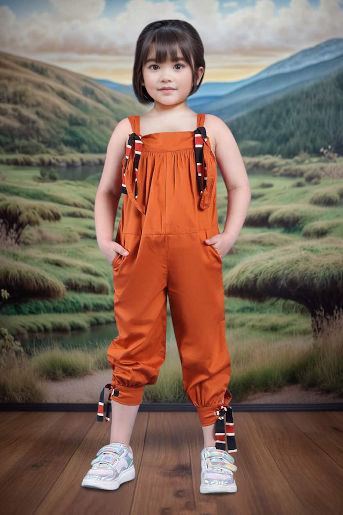 Petite Pomme Orange Designer Jumpsuit for Girls 