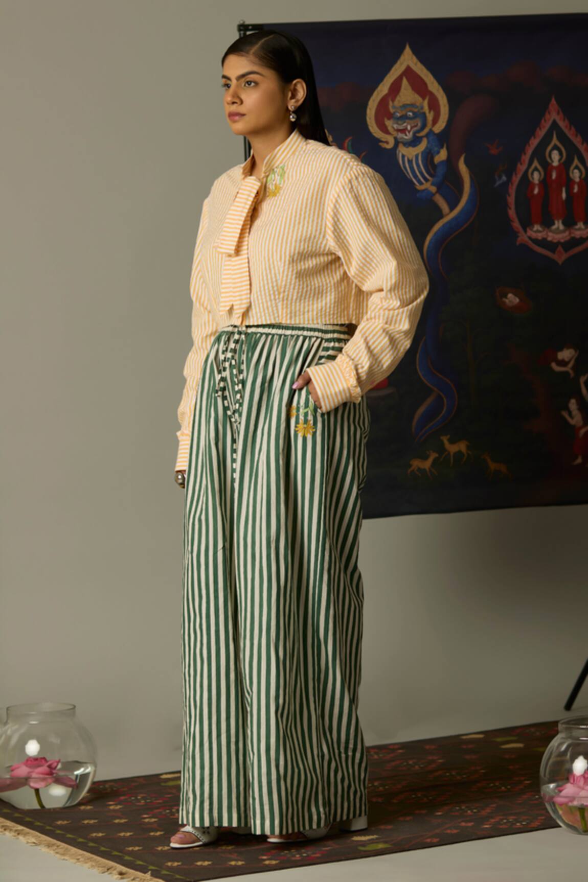 Quod Moss Striped Cotton Pant 