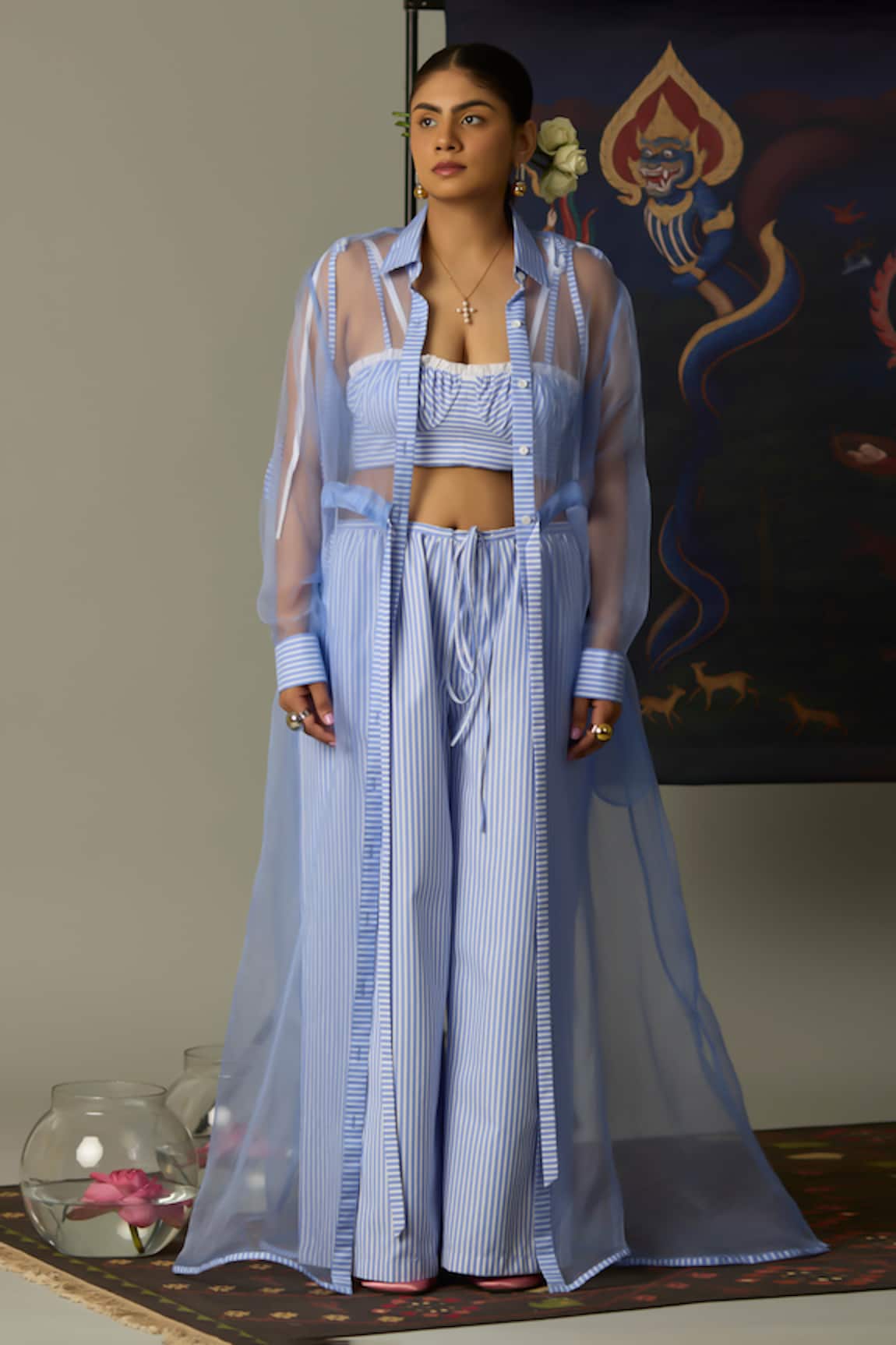 Quod Kelps Aqua Silk Organza Overlay 