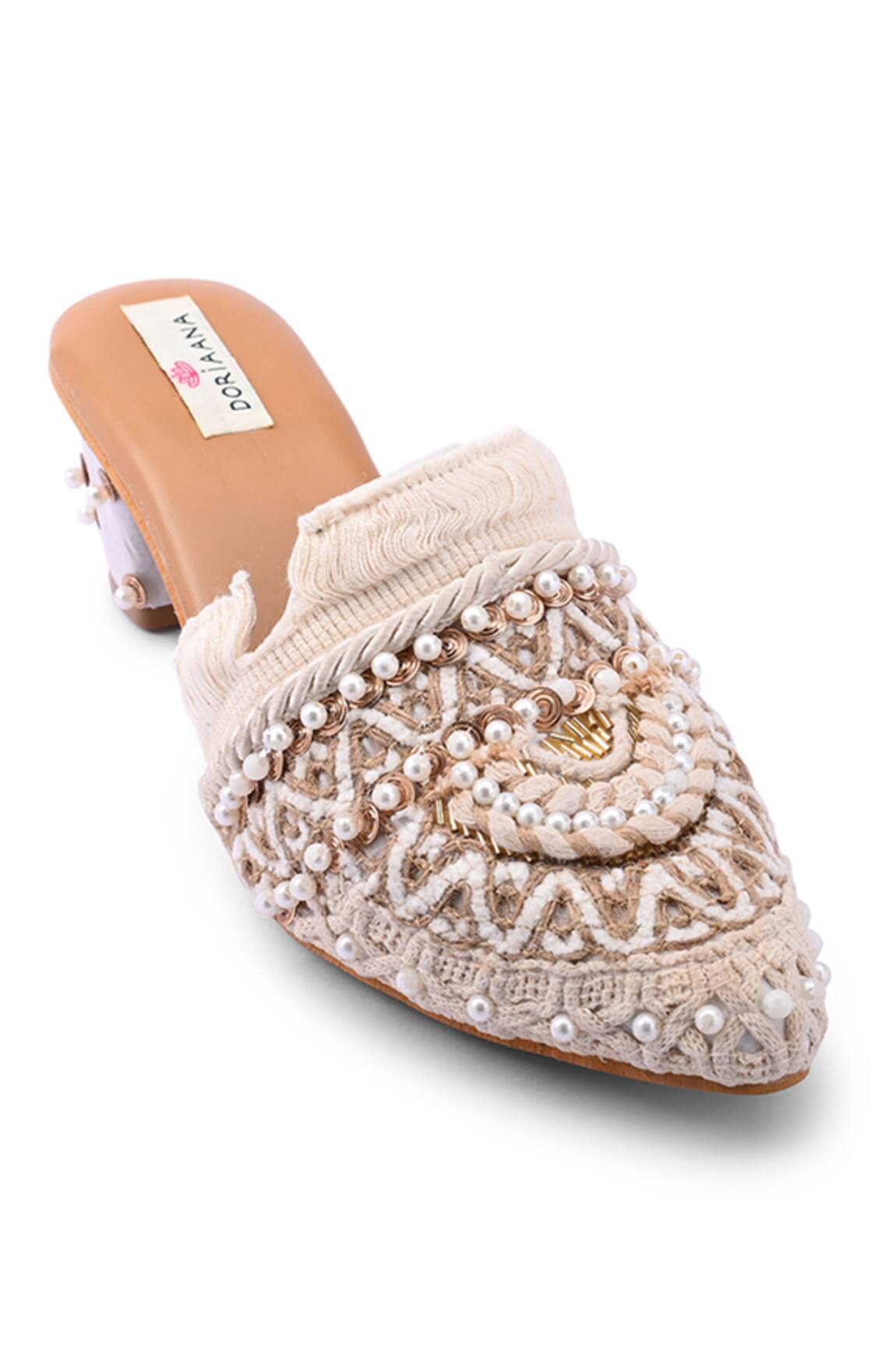 Doriaana Embellished White Designer Mules 