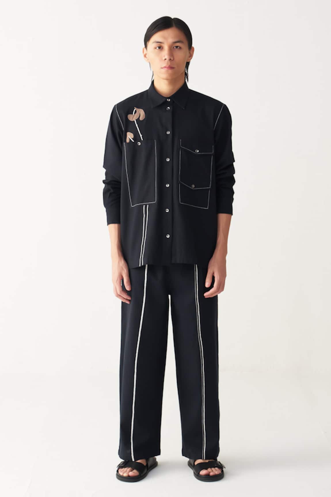 Three Poppy Applique Shirt & Embroidered Pant 