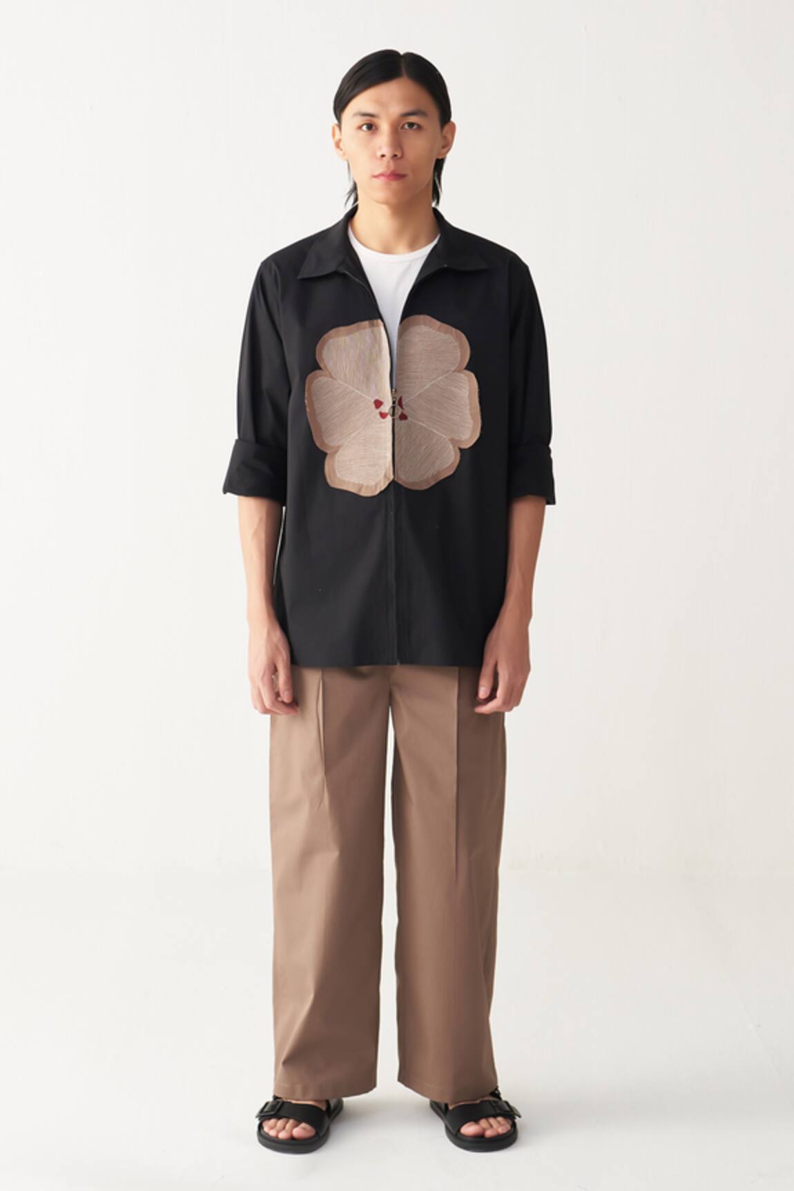 Three Floral Patch Shacket & Front Pleat Pant 