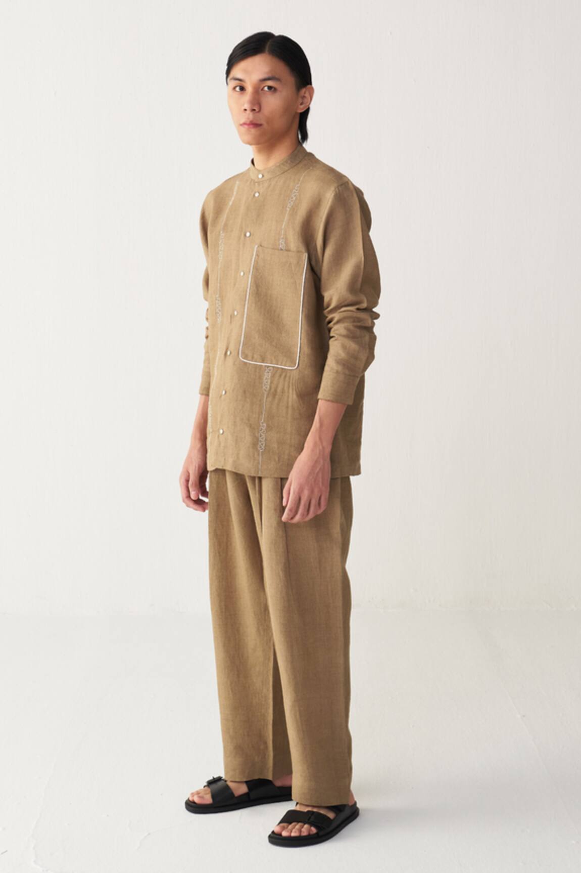 Three Sage Beige Three Pleat Pant 