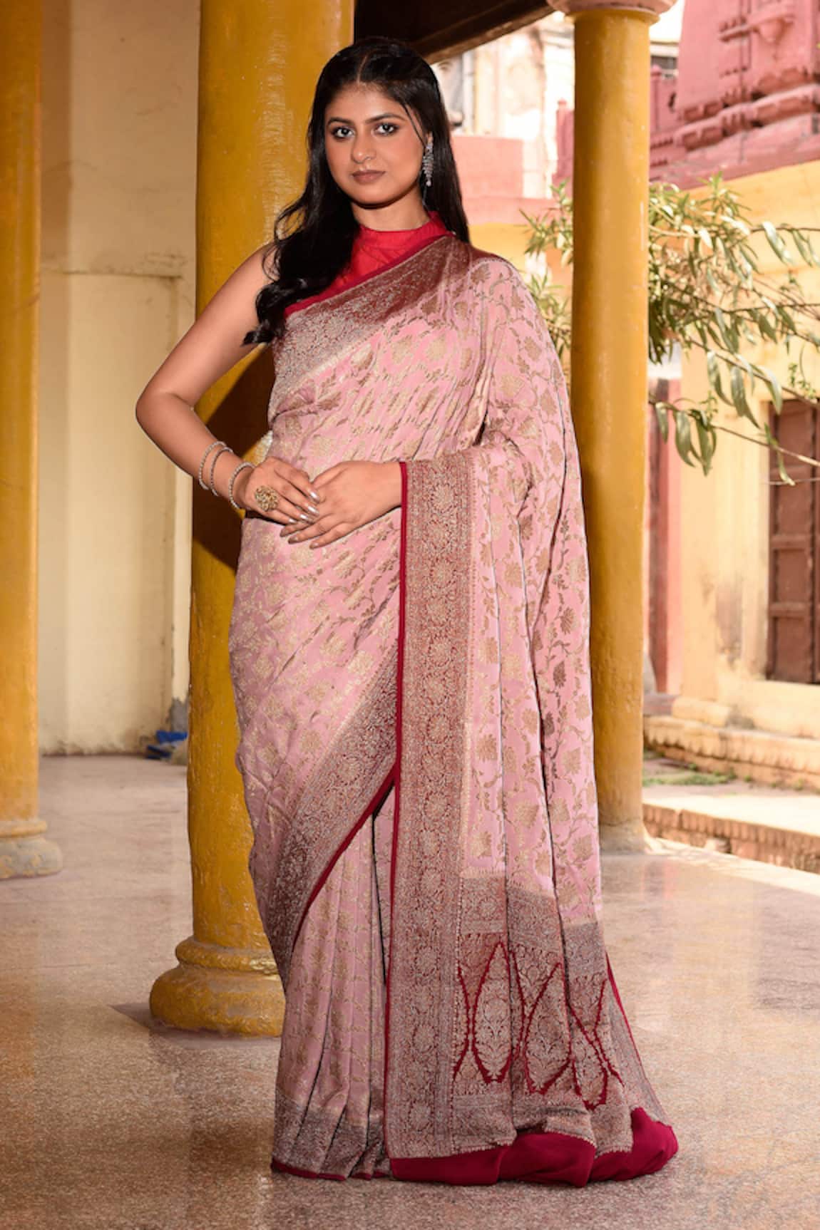 Naaritva India Hand Woven Banarasi Saree With Running Blouse 