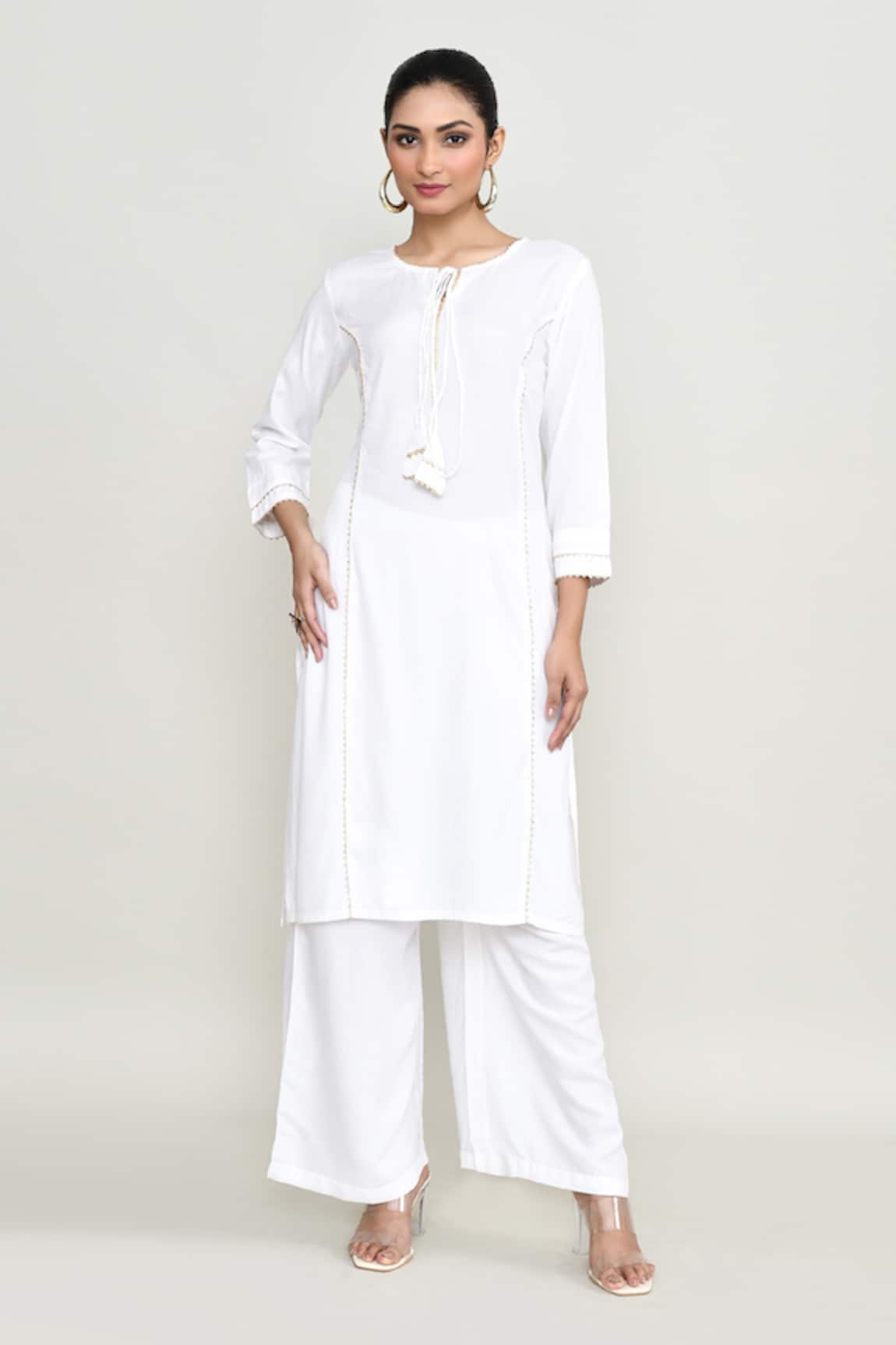 Abbaran White Rayon Embroidered Kurta Set 