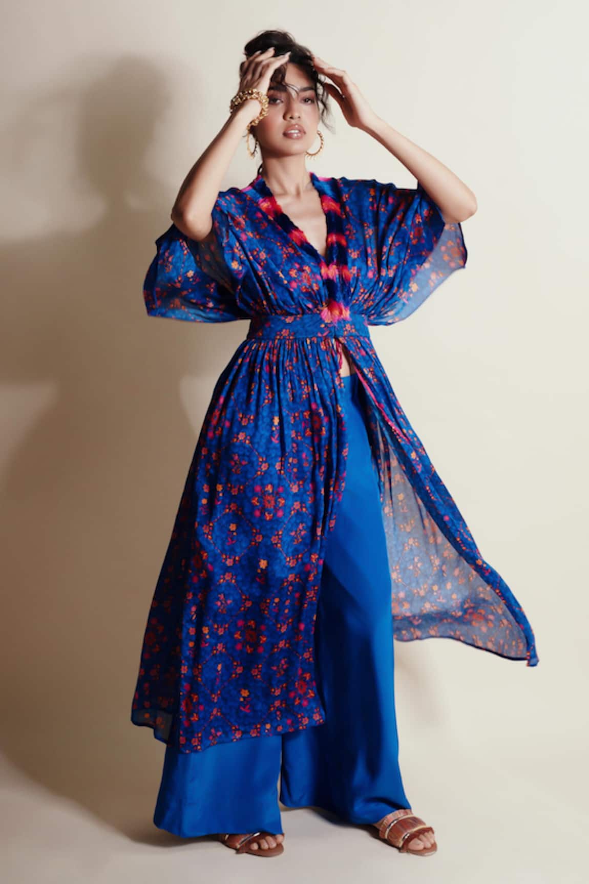 Style Junkiie Floral Print Blue Duster Dress 