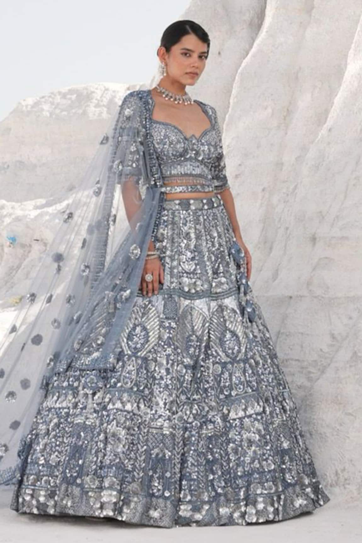 House Of Sikka Designer Ice Blue Lehenga Set 