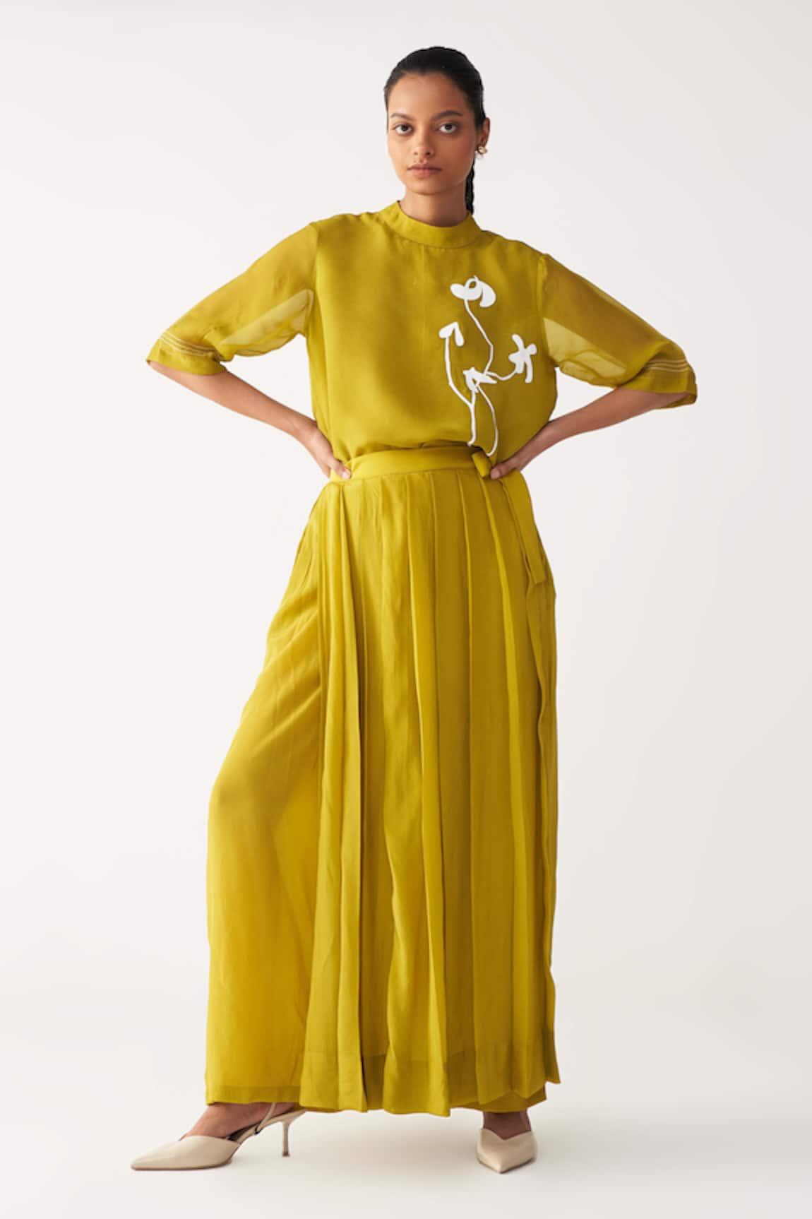 Three Lime Green Poppy Top Co-ord Set 