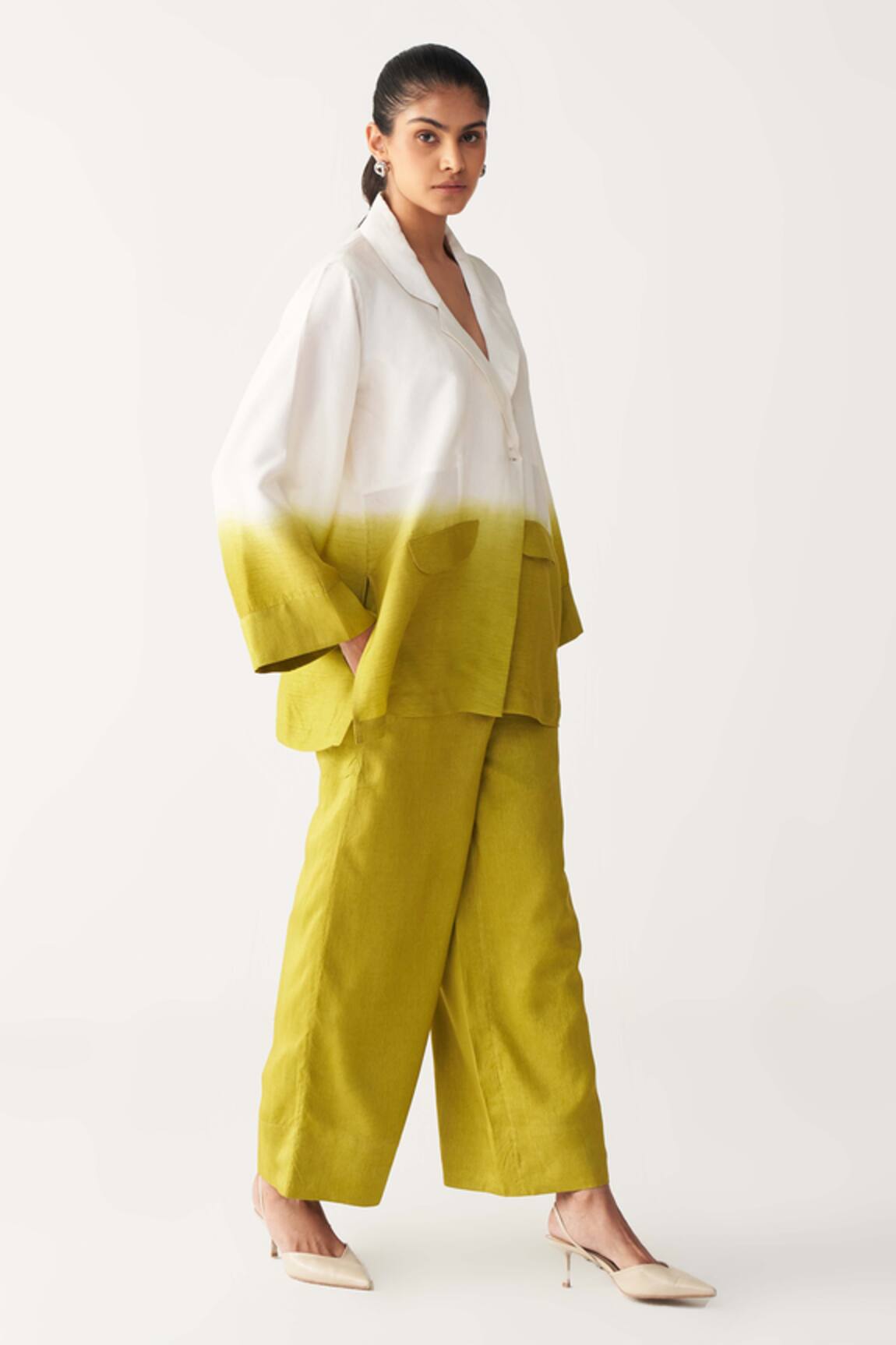 Three Lime Green Dip-Dye Jacket & Pant Set