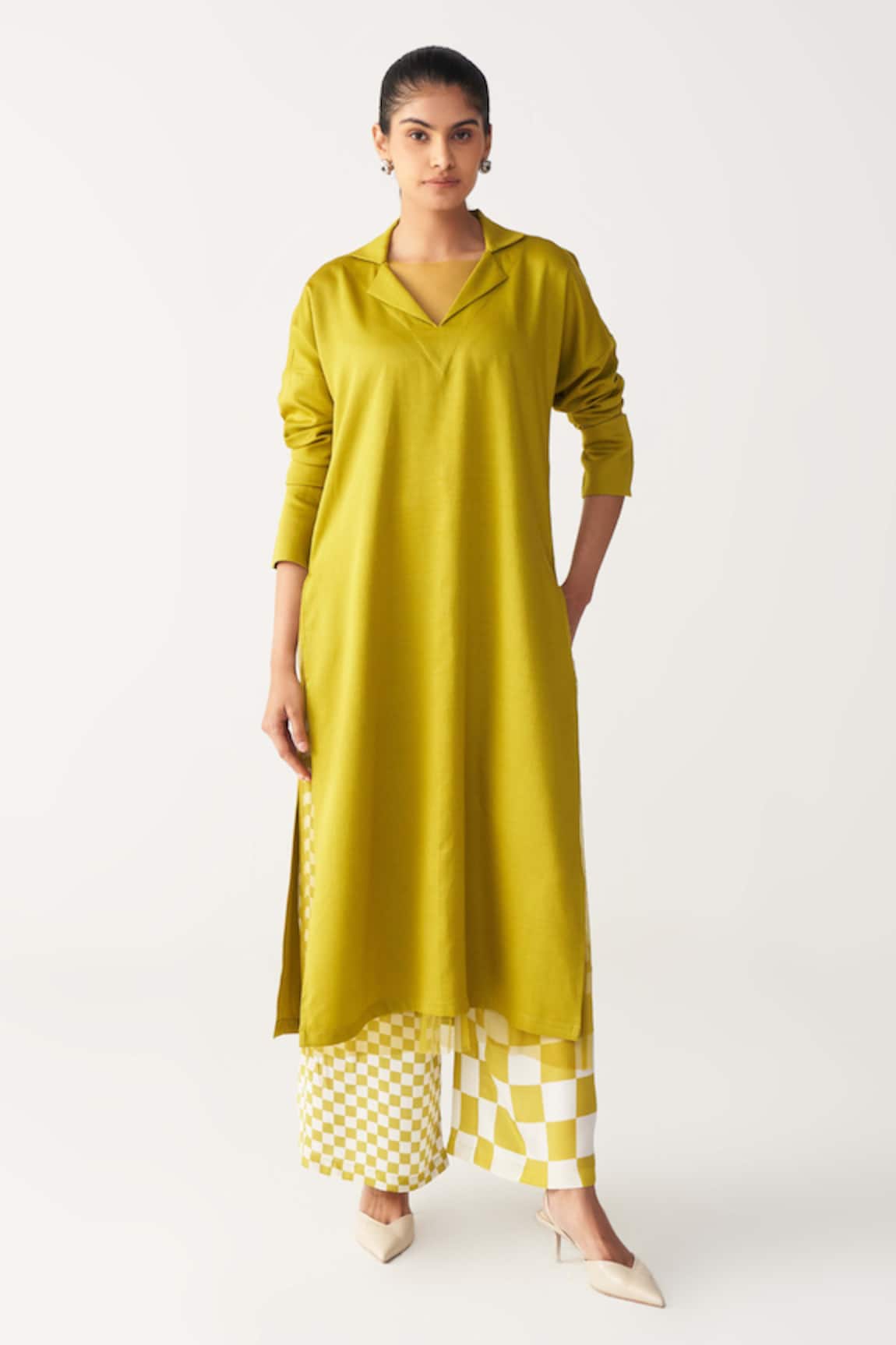 Three Lime Green V Neck Tunic Co-ord Set 