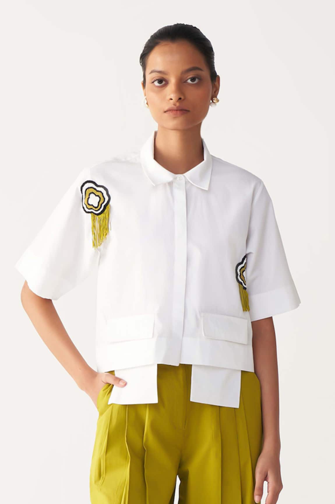 Three Beaded Crop Fringe Shirt 