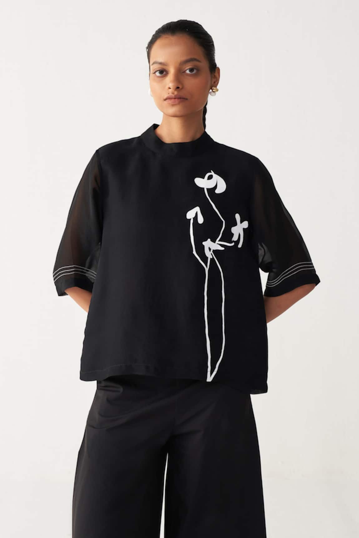 Three Poppy Print Organza Top 