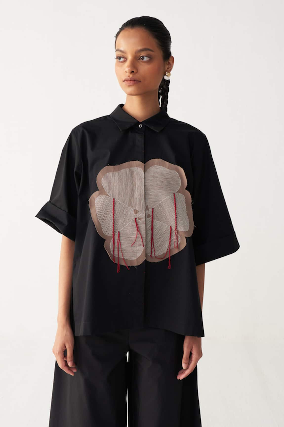 Three Floral Patch Fringe Shirt 