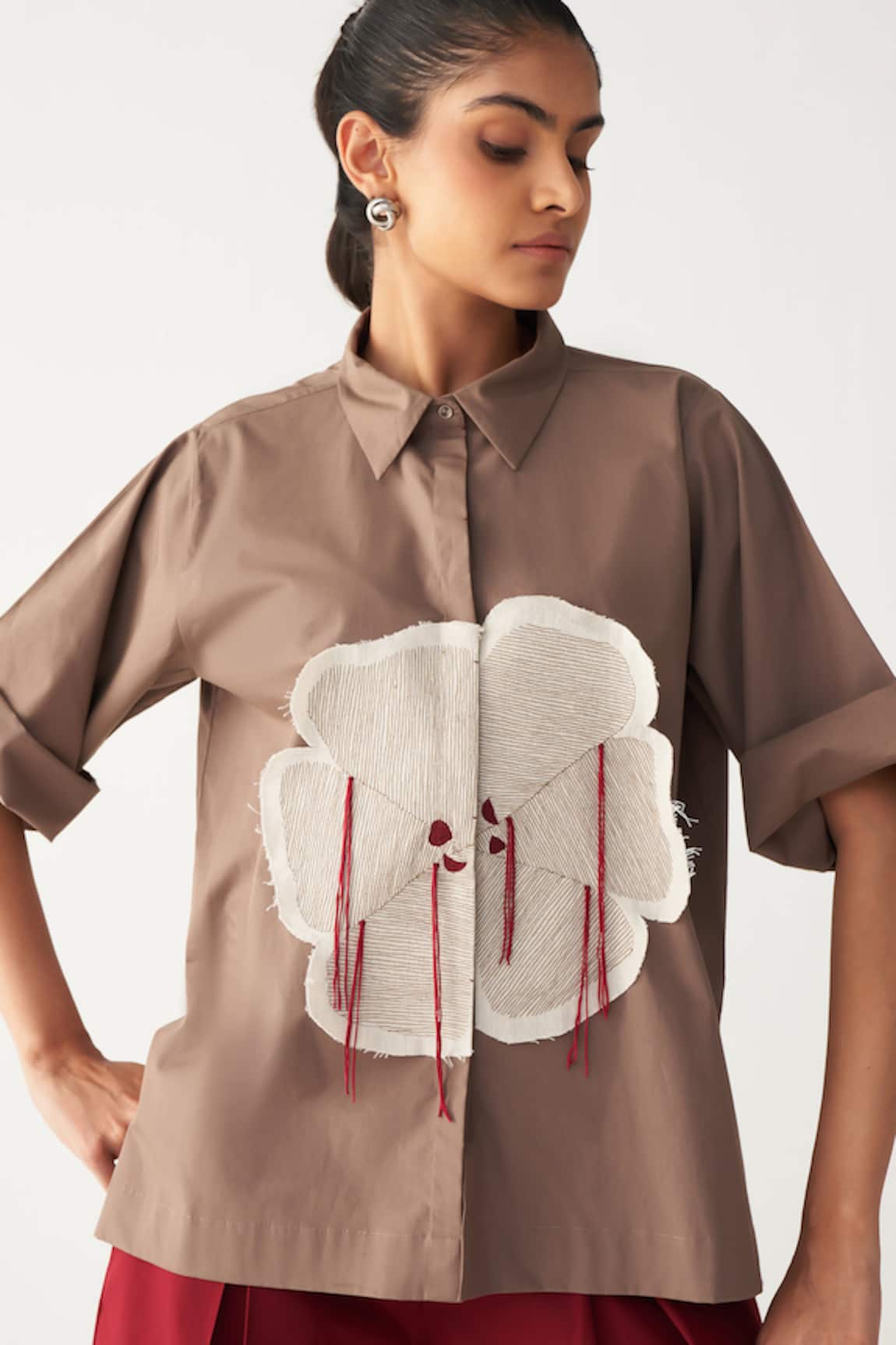 Three Floral Patch Fringe Shirt 