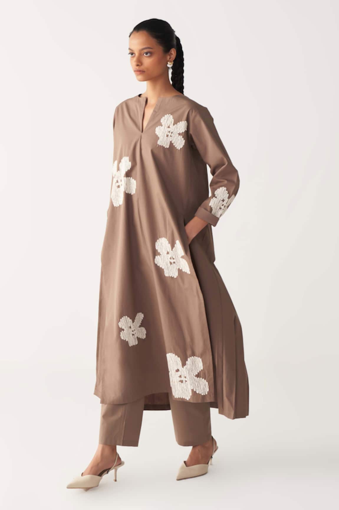 Three Floral Embroidered Back Pleat Tunic 
