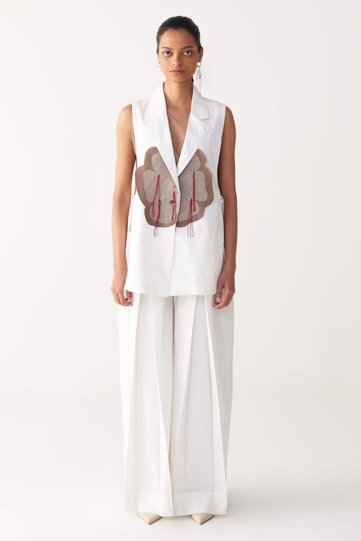 Three Floral Patch Fringe Waistcoat 