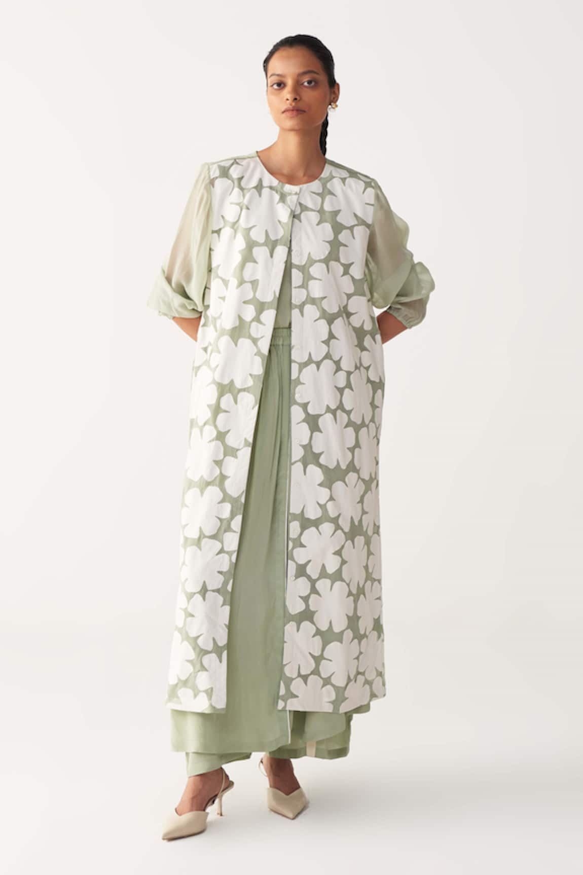 Three Floral Back Yoke Organza Jacket 