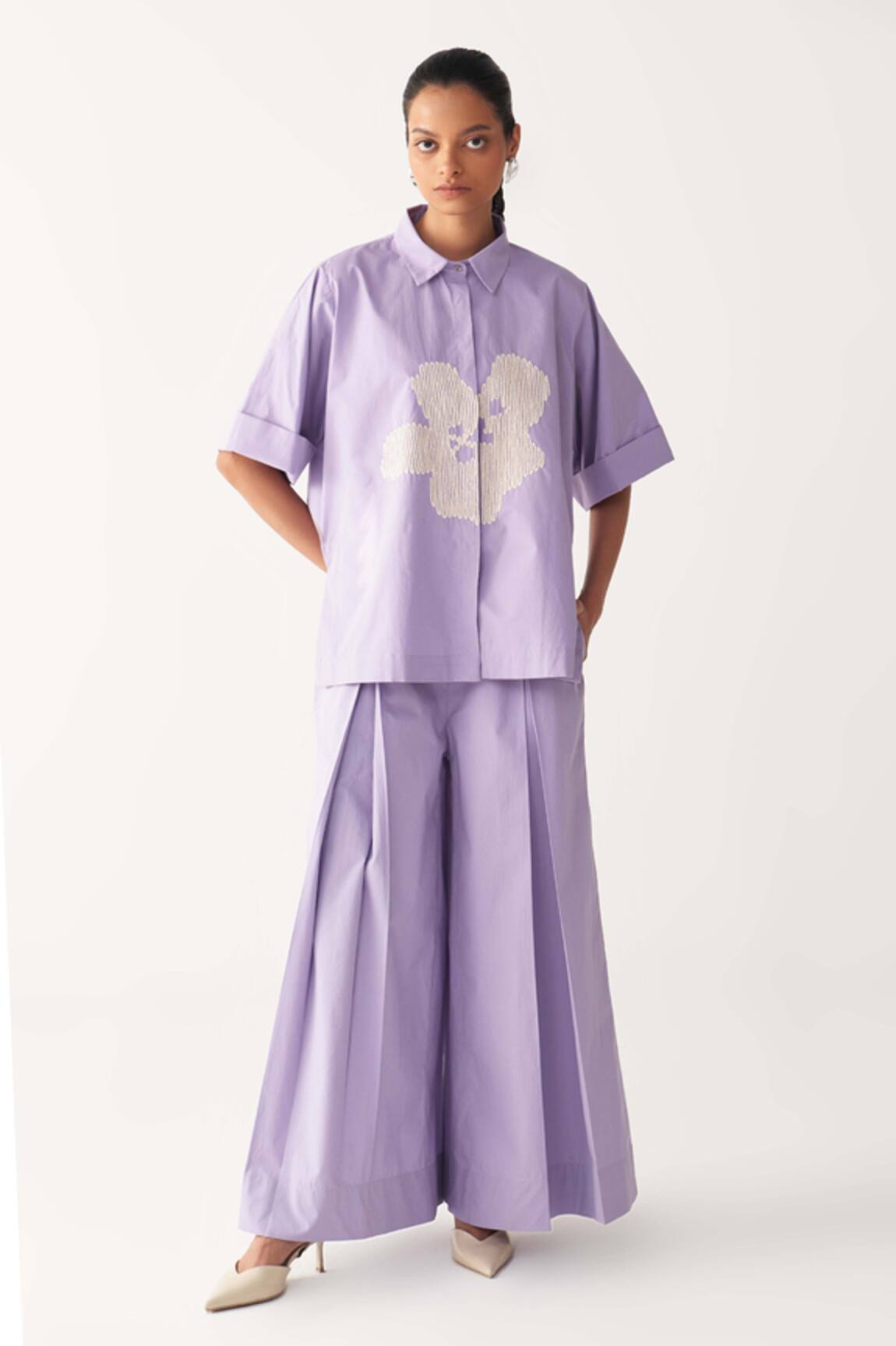 Three Inverted Box Pleat Flared Pant 