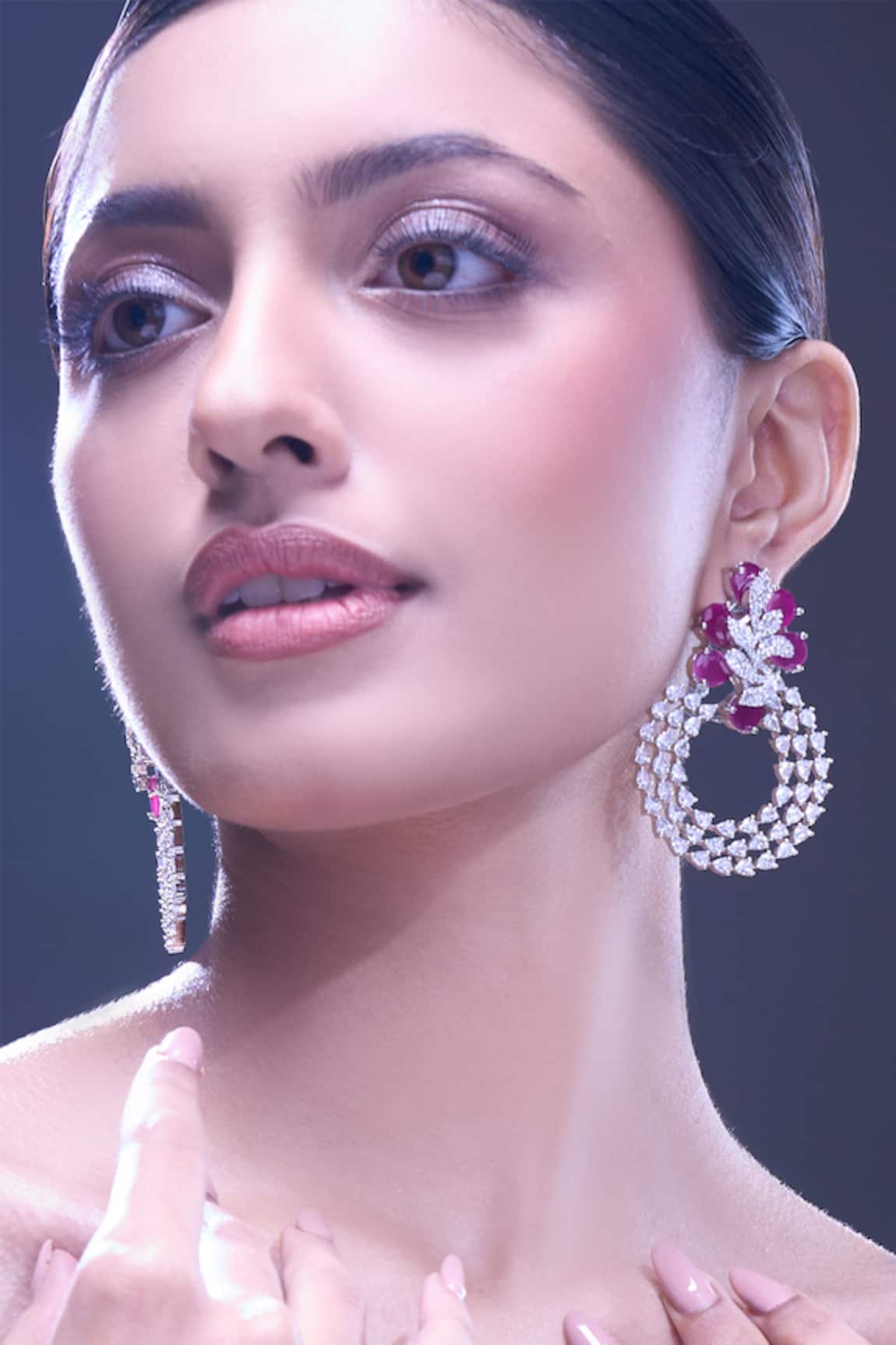 Nazaakat By Samara Singh Ruby American Diamond Earrings 