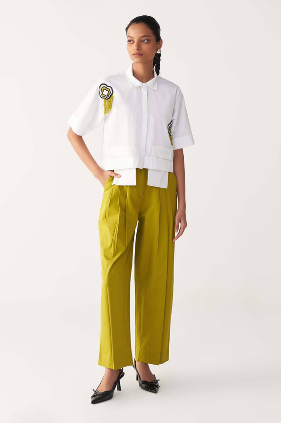 Three Lime Green Three Pleat Trouser 