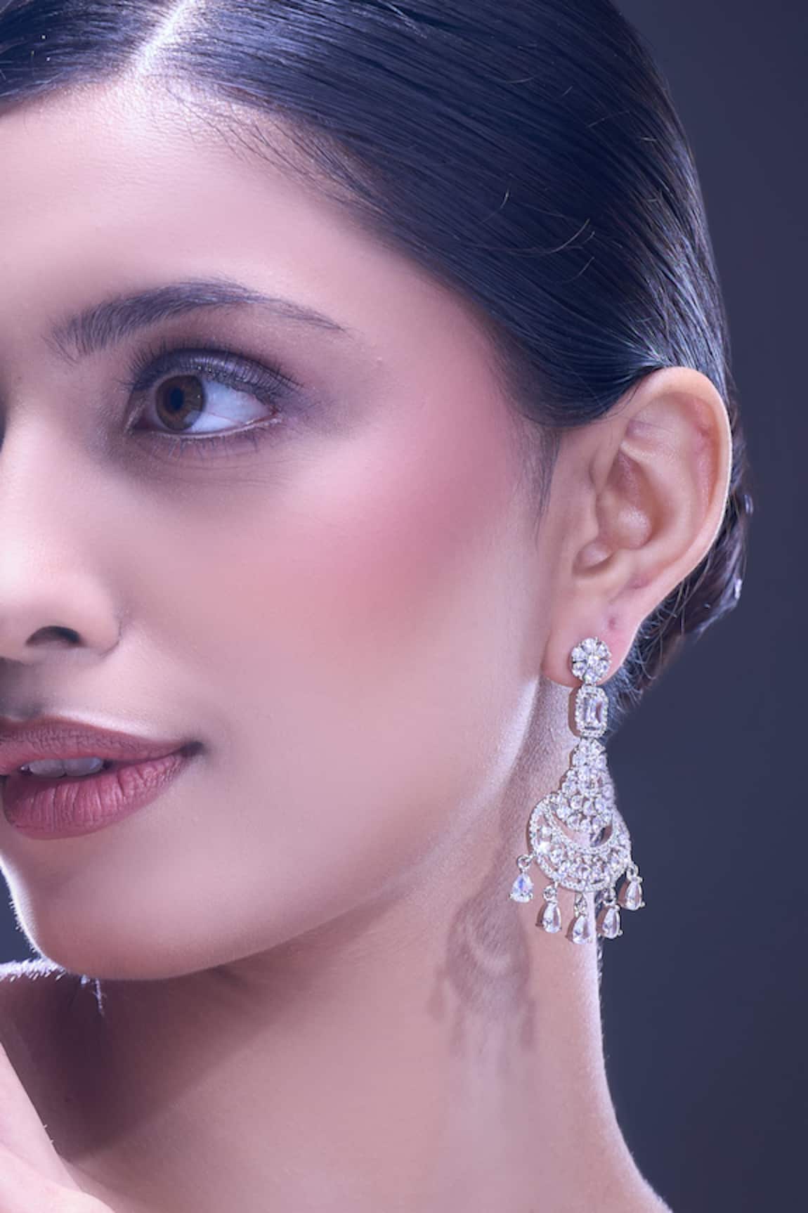 Nazaakat By Samara Singh White American Diamond Earrings