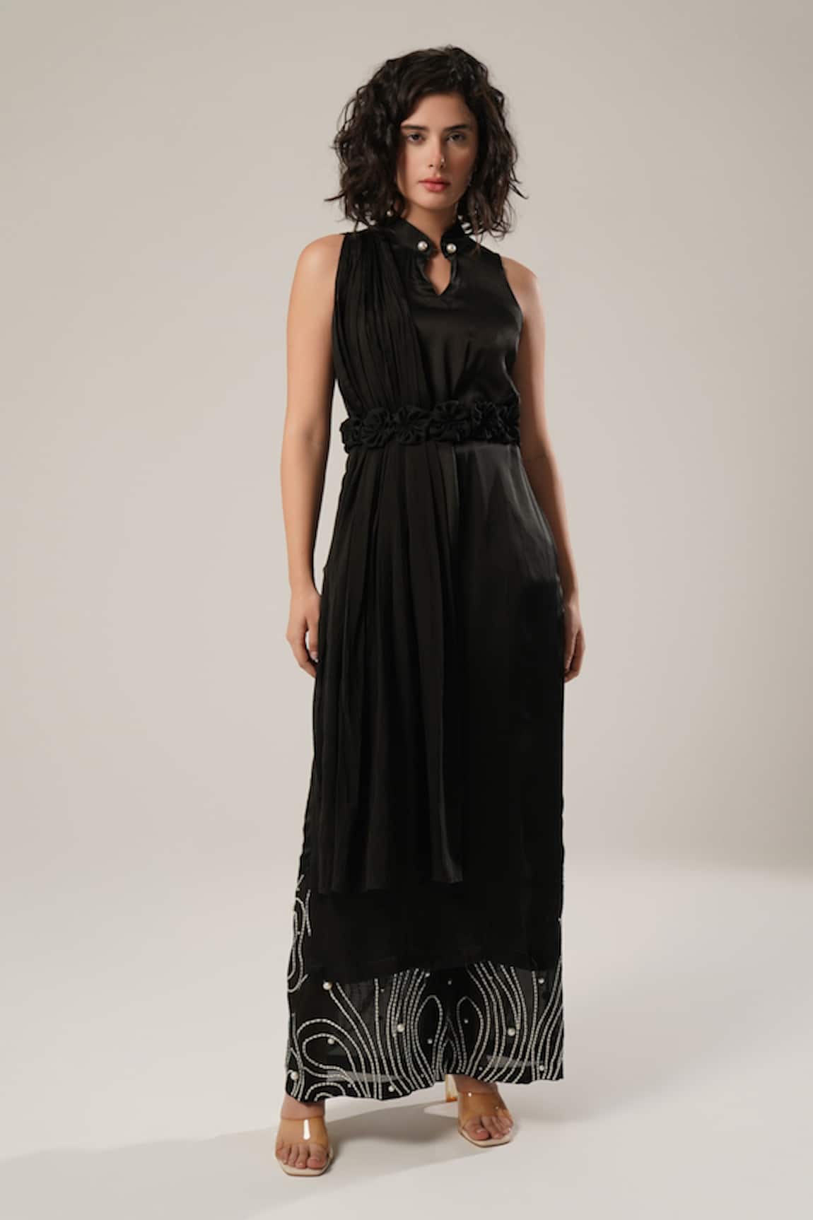 Atbw Black High-Slit Modal Satin Kurta 