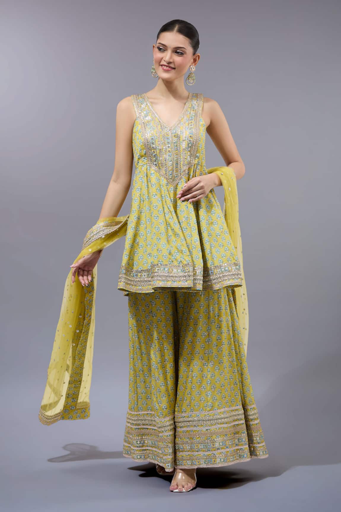 Gopi Vaid Designer Yellow Kurta Set with Dupatta 