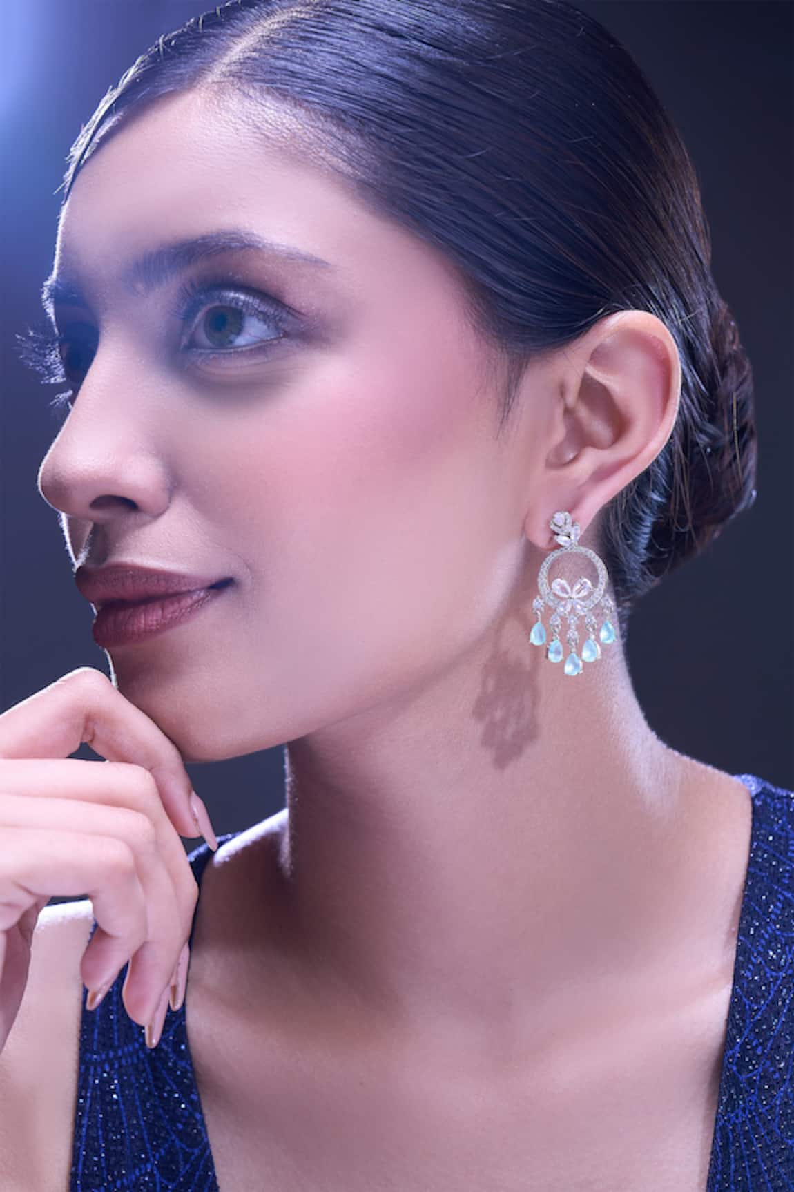 Nazaakat By Samara Singh Aqua American Diamond Earrings