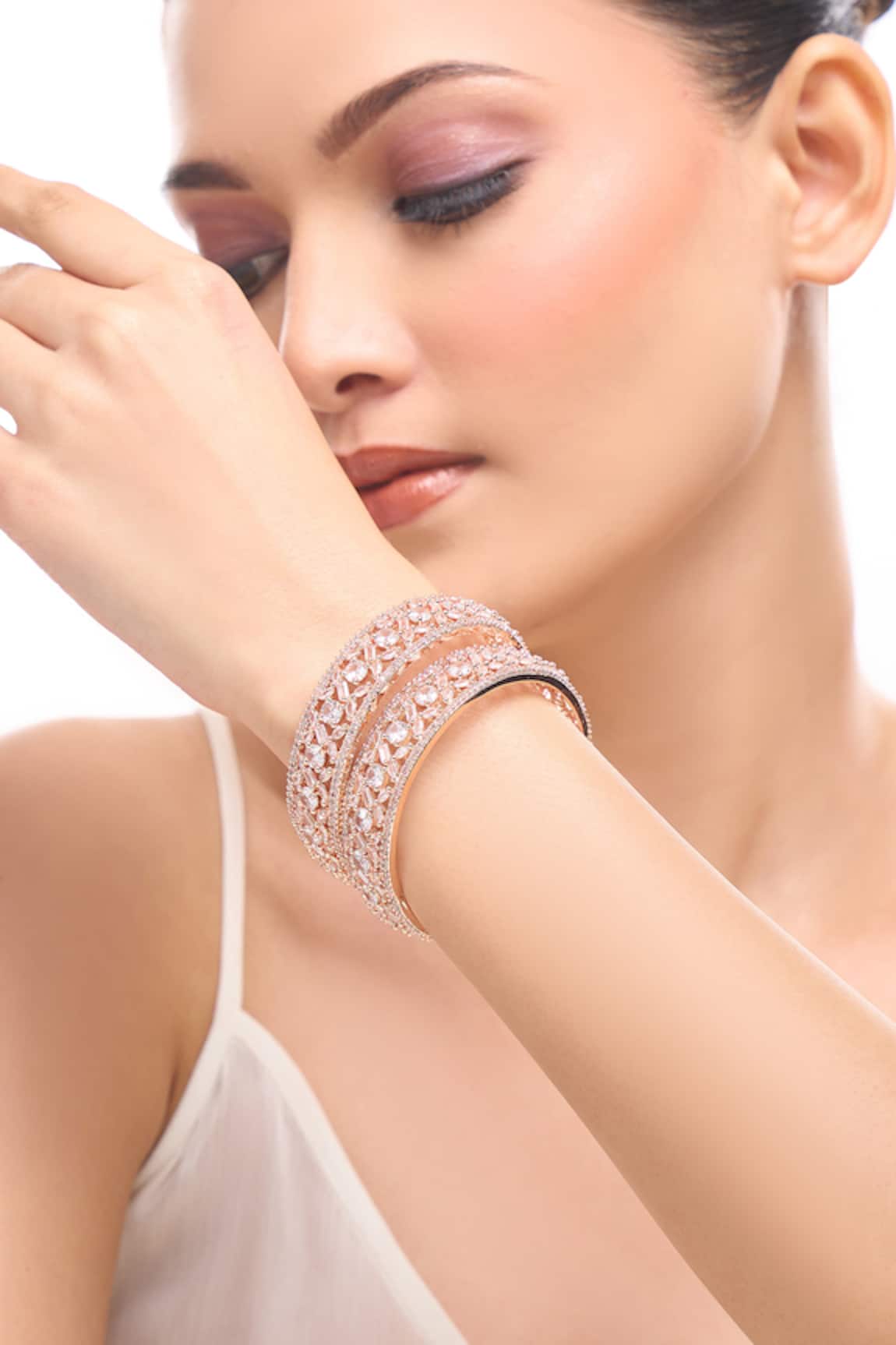 Samyukta Singhania Rose Gold American Diamond Bangles Set 