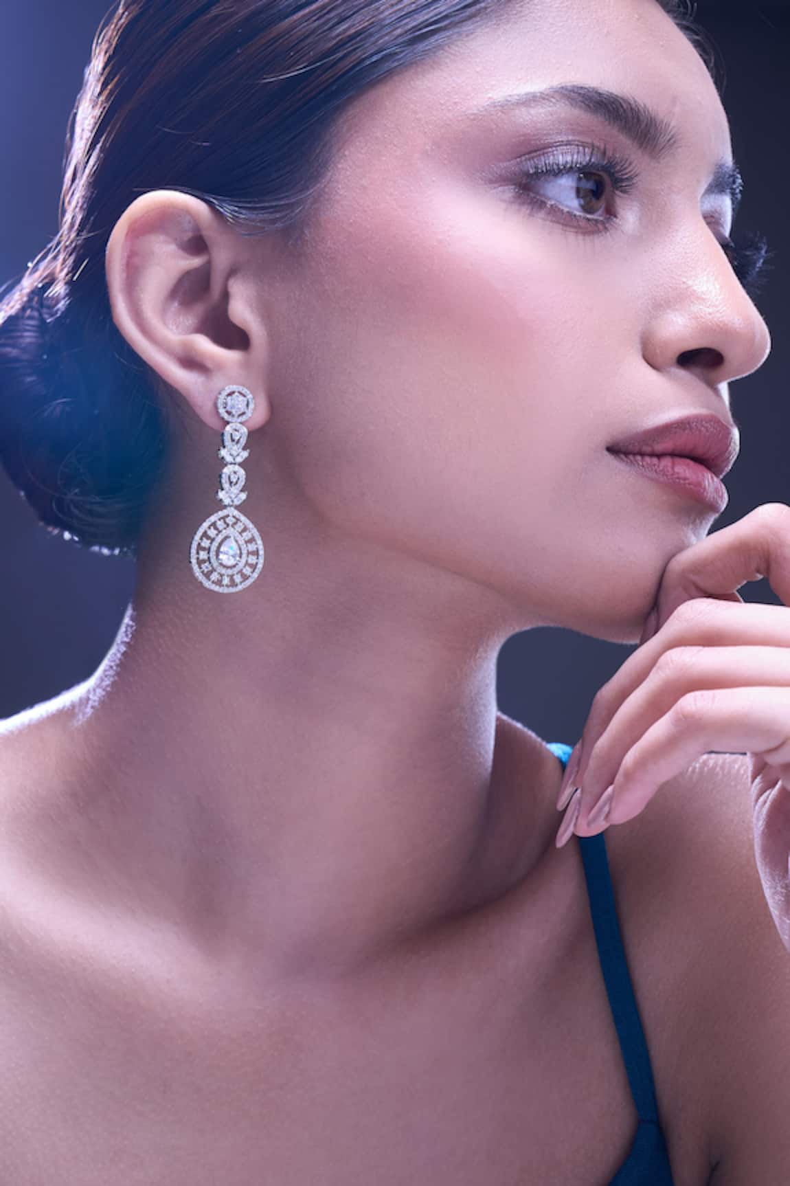 Nazaakat By Samara Singh White American Diamond Earrings
