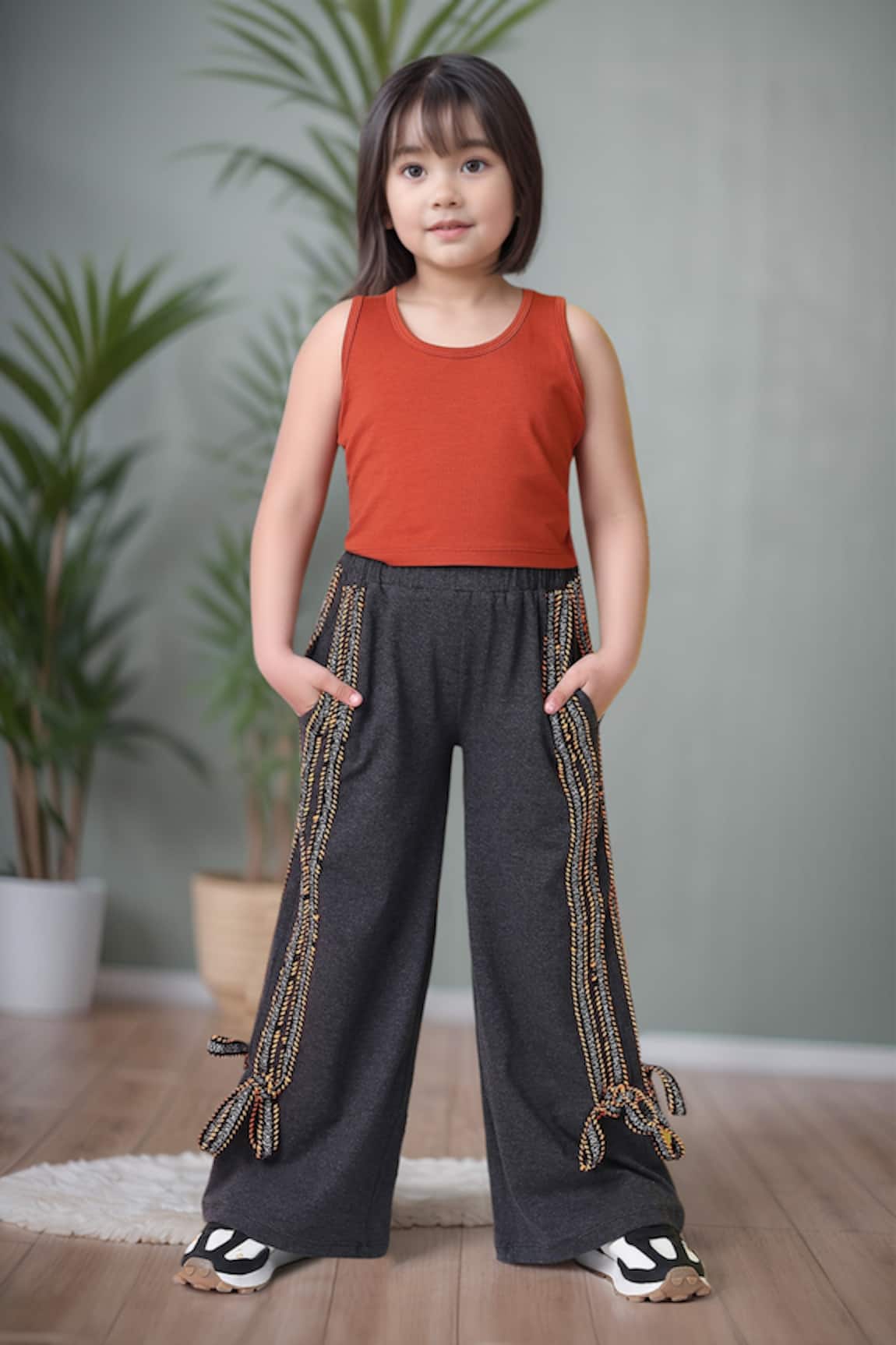 Samyukta Singhania Orange Top & Melange Grey Joggers Set 