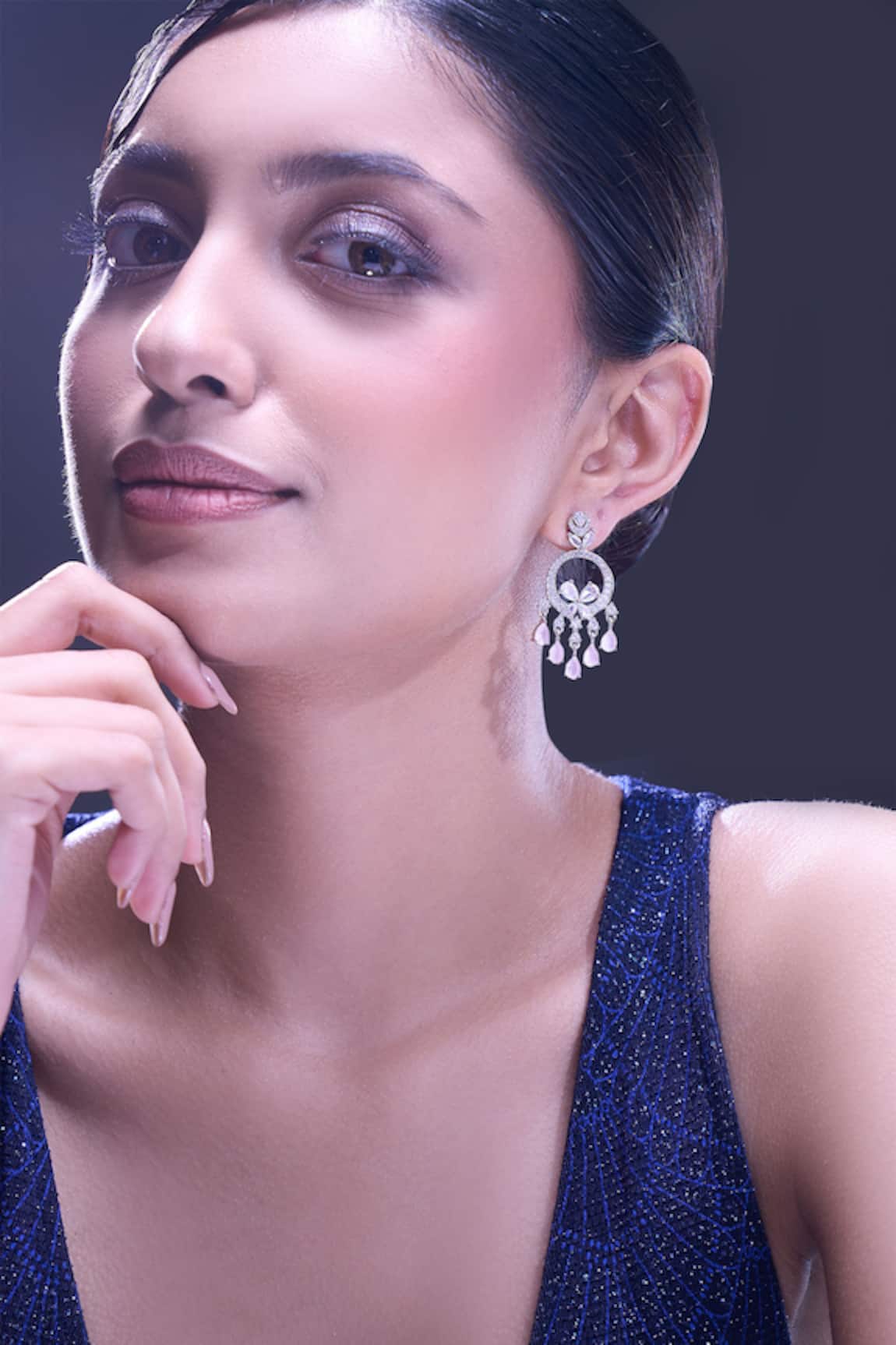 Nazaakat By Samara Singh Pink American Diamond Earrings