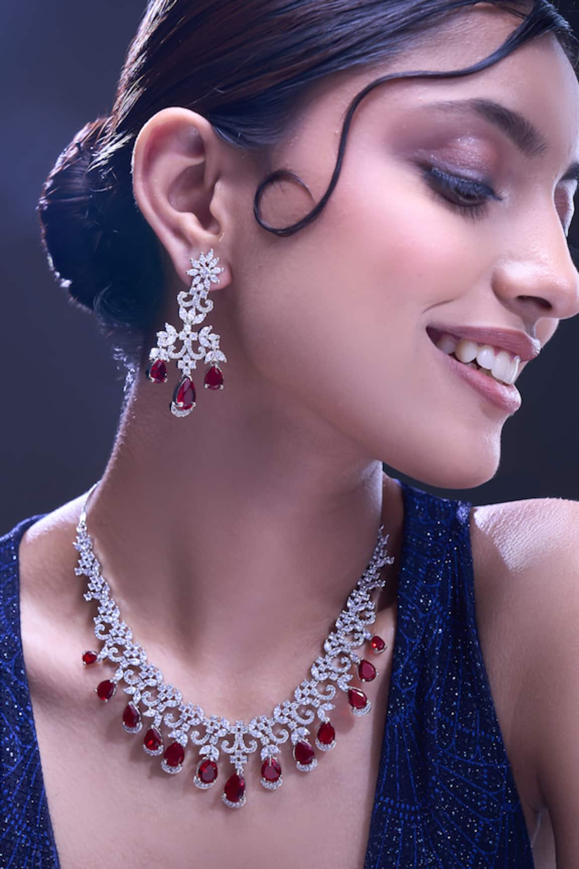 Nazaakat By Samara Singh Ruby American Diamond Necklace & Earring Set