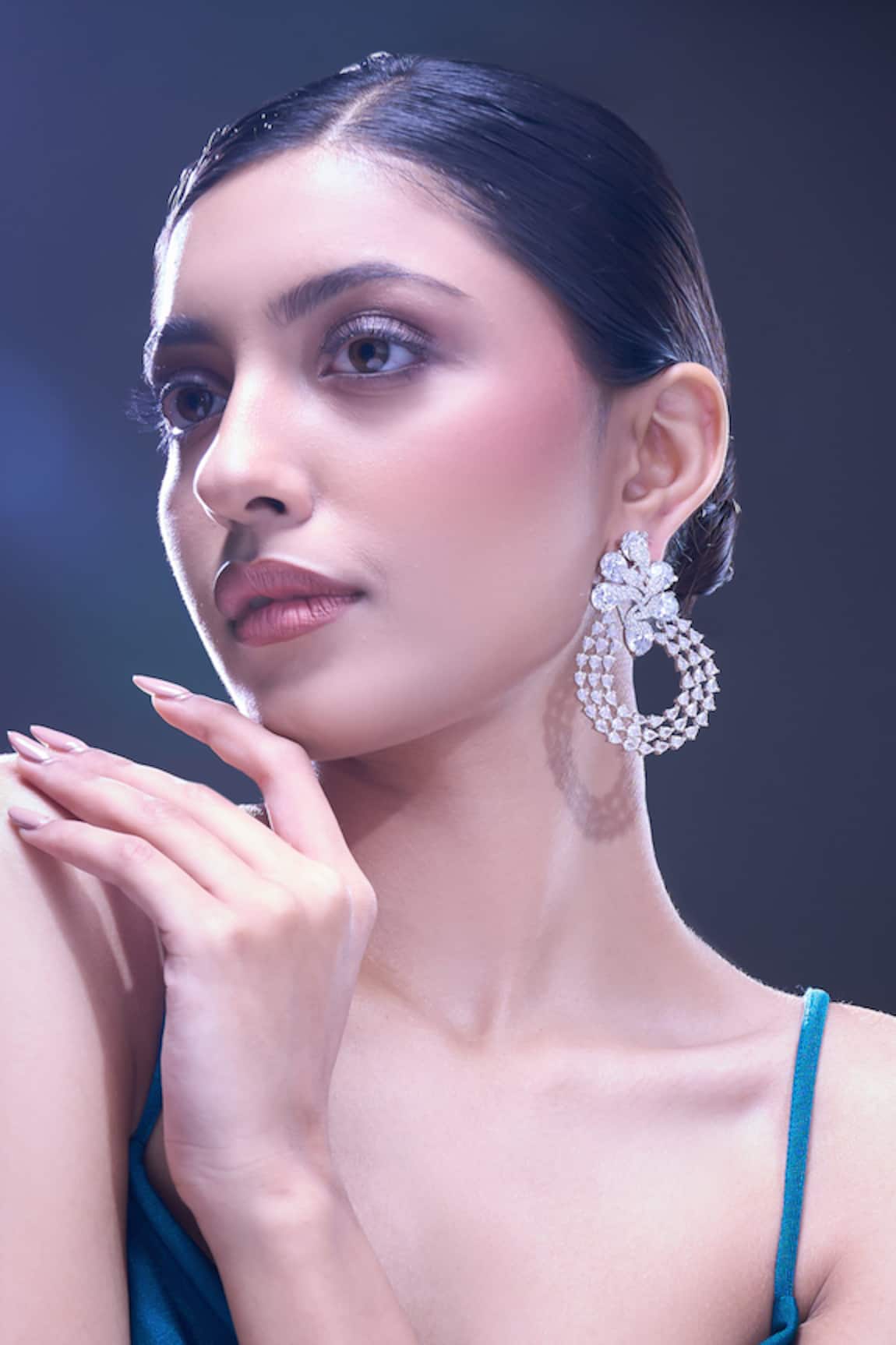 Nazaakat By Samara Singh White American Diamond Earrings