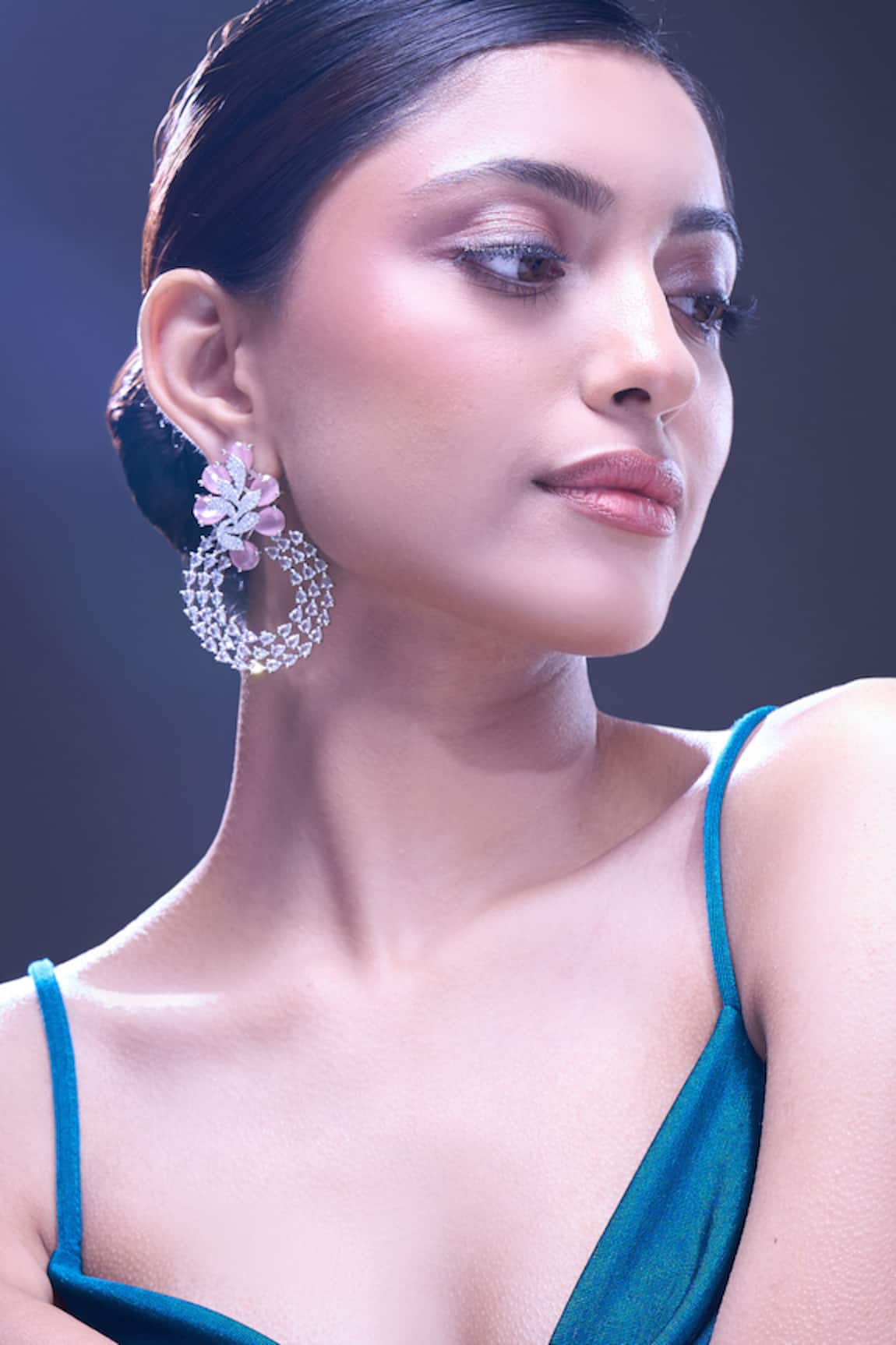 Nazaakat By Samara Singh Pink American Diamond Earrings