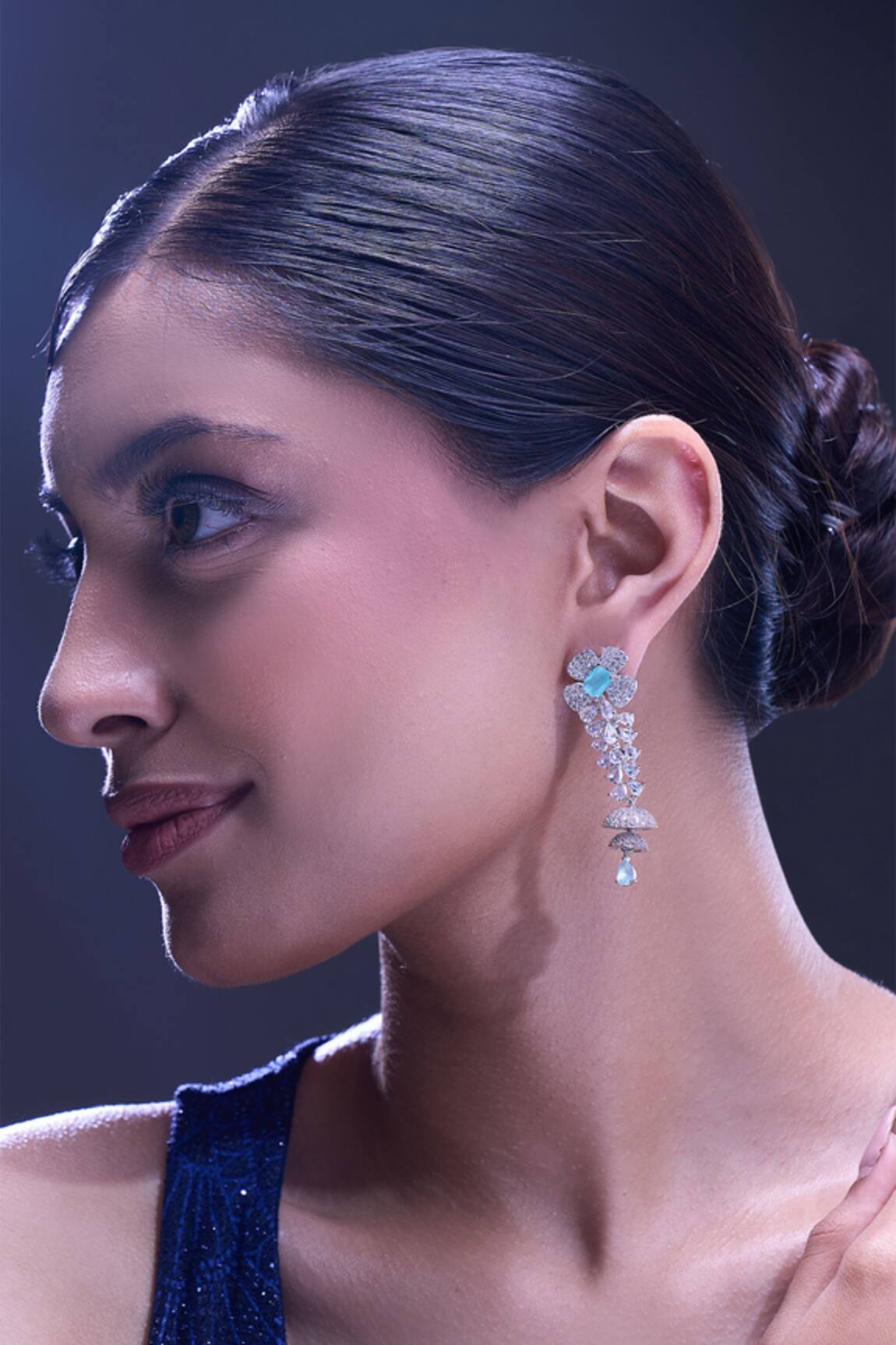 Nazaakat By Samara Singh Aqua American Diamond Earrings