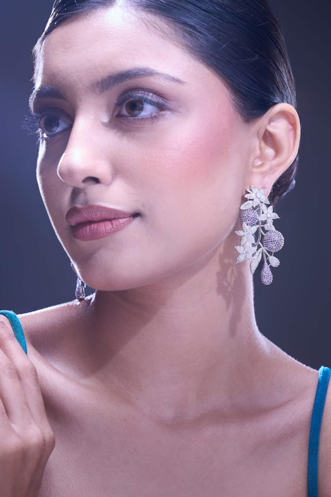 Nazaakat By Samara Singh Violet American Diamond Earrings 