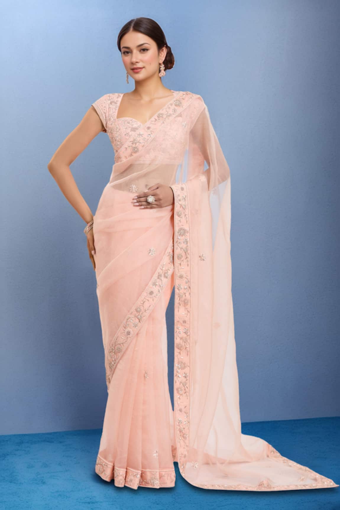 Sheetal Batra Rose Pink Embroidered Mahila Saree Set 