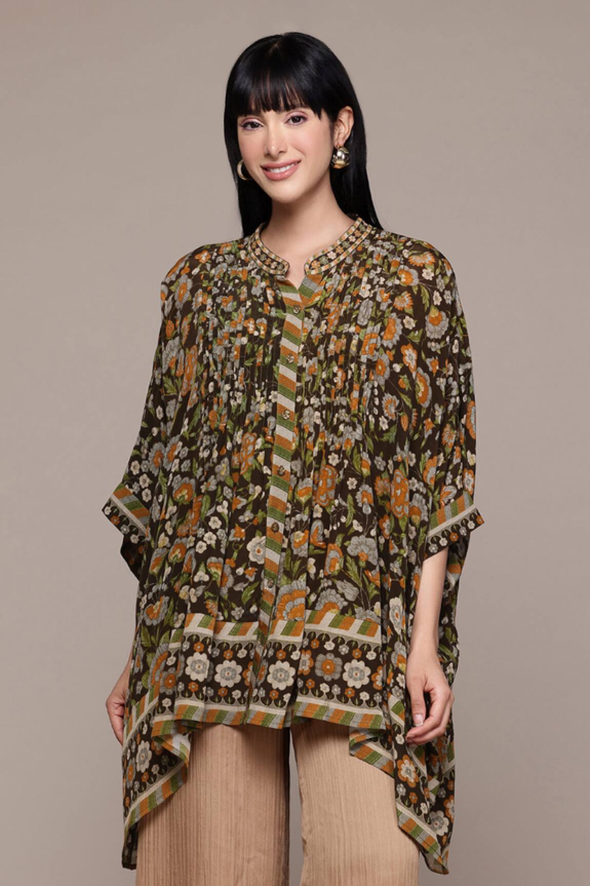Ritu Kumar Brown Flora Printed Kurta 