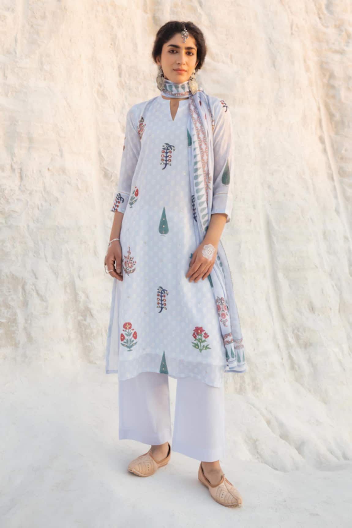 Karaj Jaipur Powder Blue Gota Patti Kurta Pant Set 