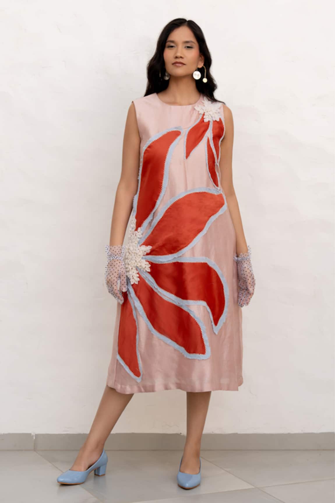 Chambray & CO. Peach & Red Floral Applique Dress 