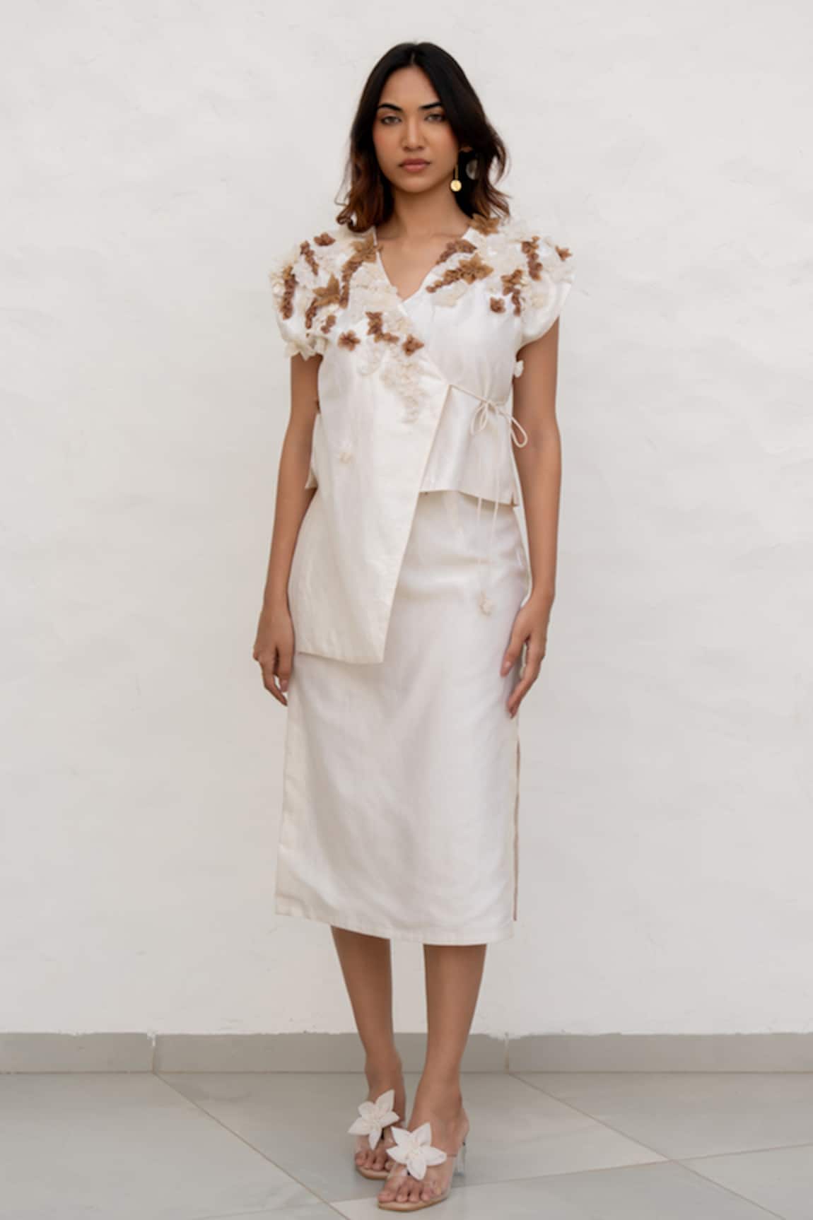 Chambray & CO. Ivory Chanderi Silk Skirt Set 