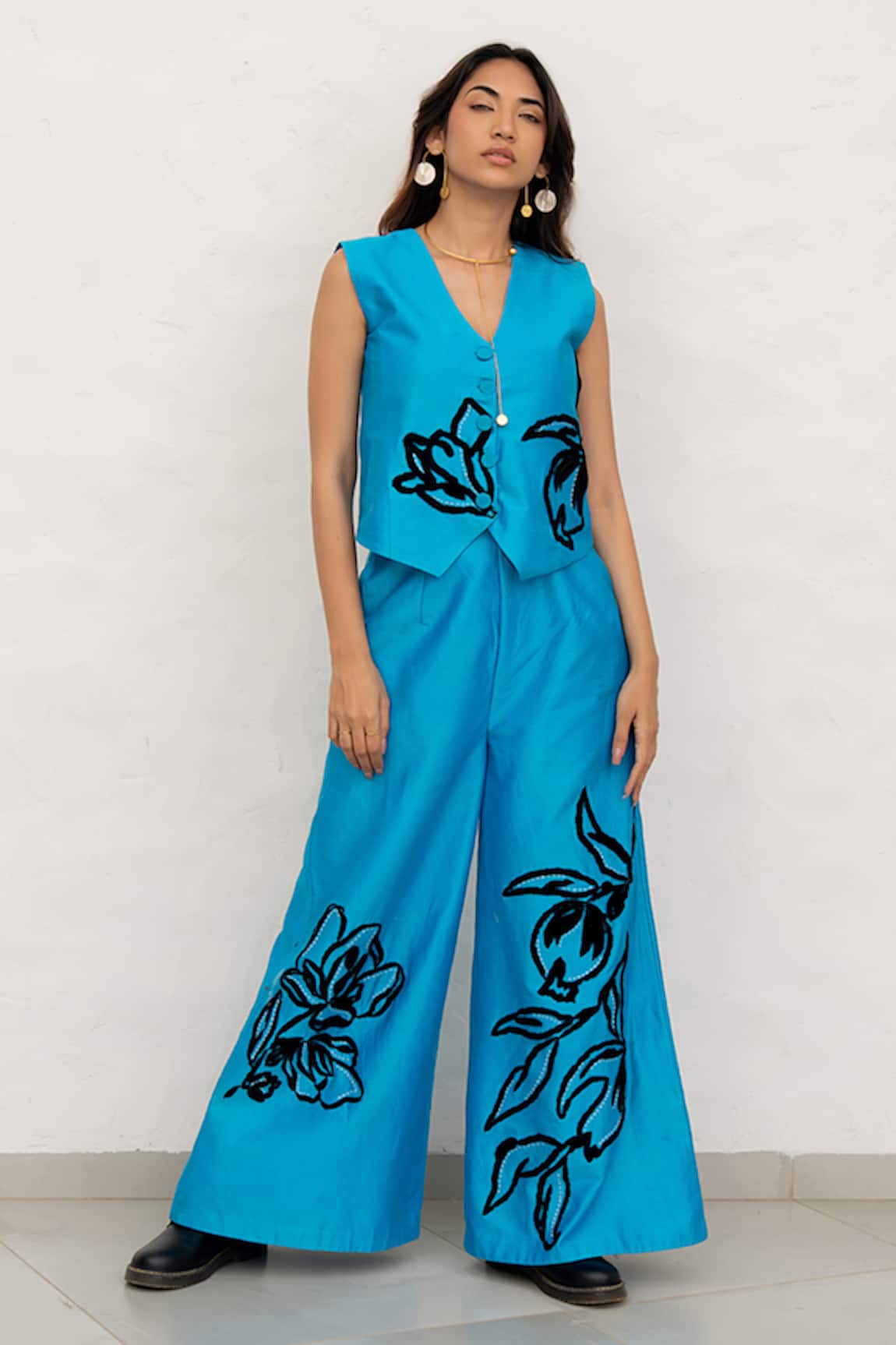 Chambray & CO. Cobalt Blue Chanderi Silk Pant Set 