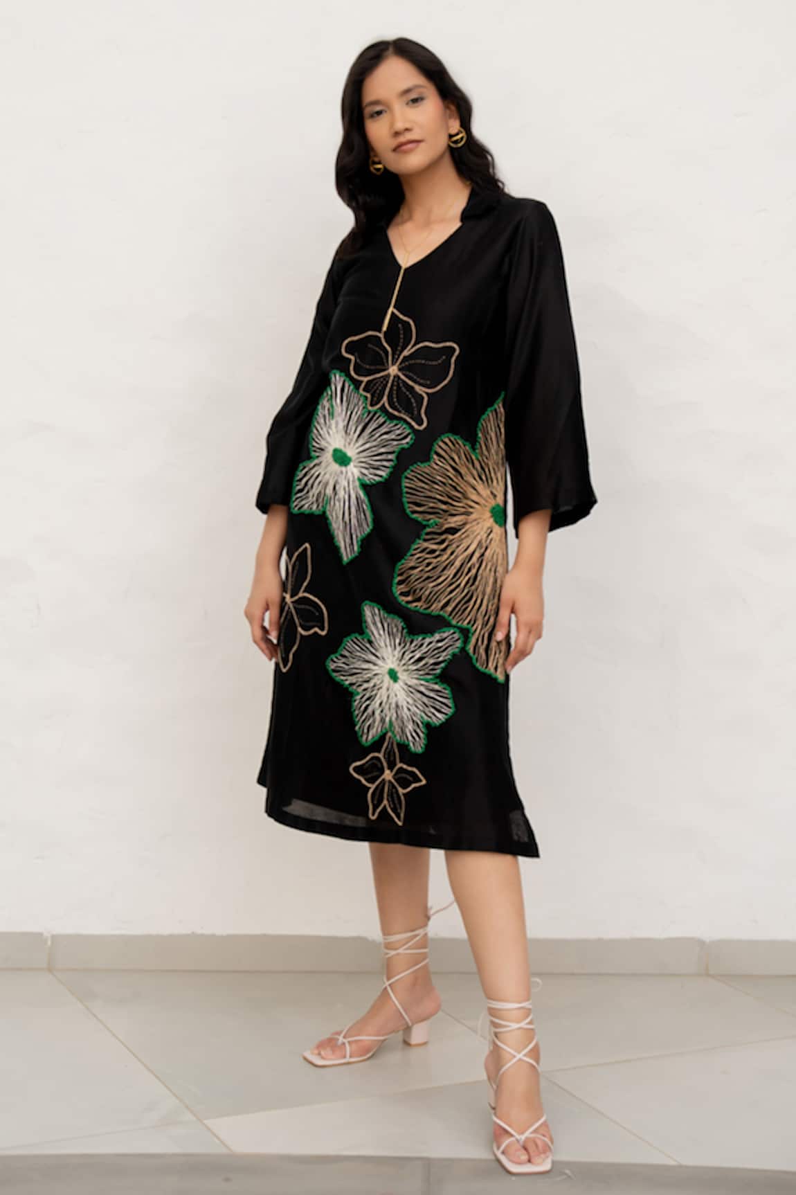 Chambray & CO. Black Chanderi Silk Hand Embroidered Dress 